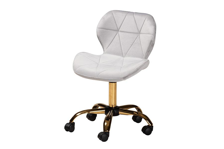 Savara Contemporary Glam and Luxe Velvet Fabric and Metal Swivel Office Chair