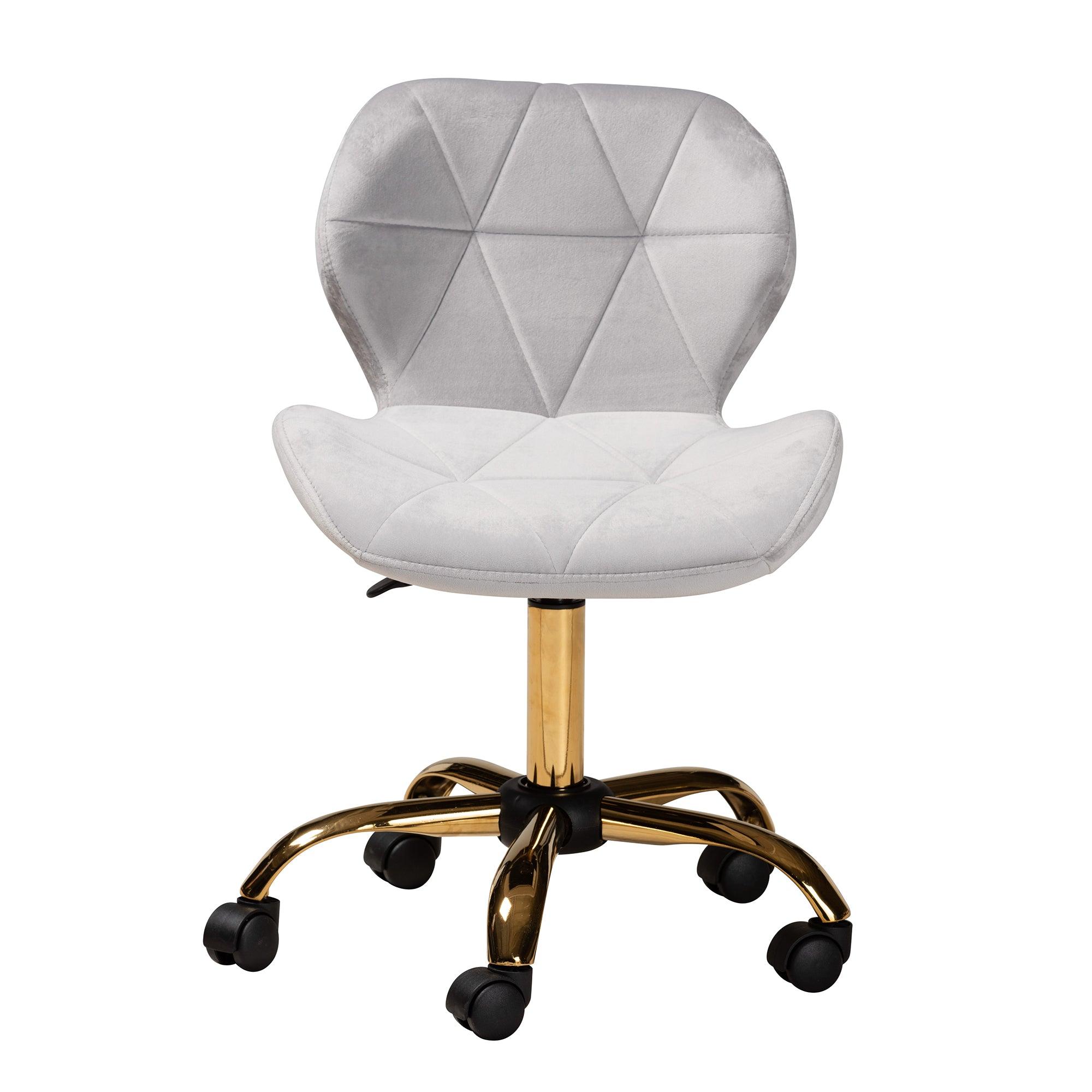 Savara Contemporary Glam and Luxe Velvet Fabric and Metal Swivel Office Chair