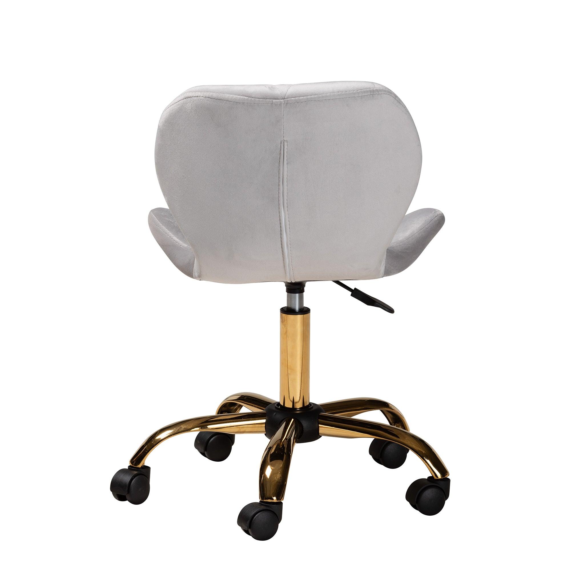 Savara Contemporary Glam and Luxe Velvet Fabric and Metal Swivel Office Chair