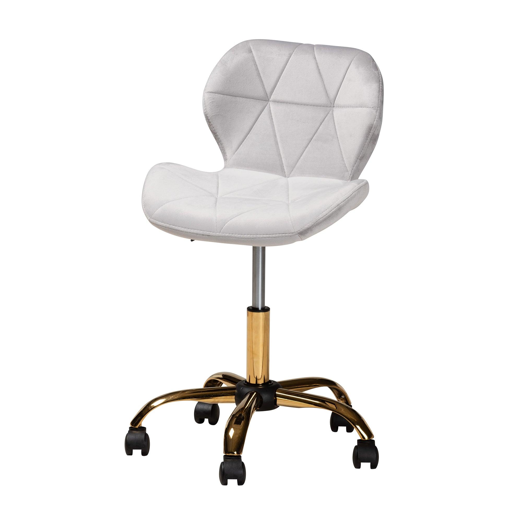 Savara Contemporary Glam and Luxe Velvet Fabric and Metal Swivel Office Chair