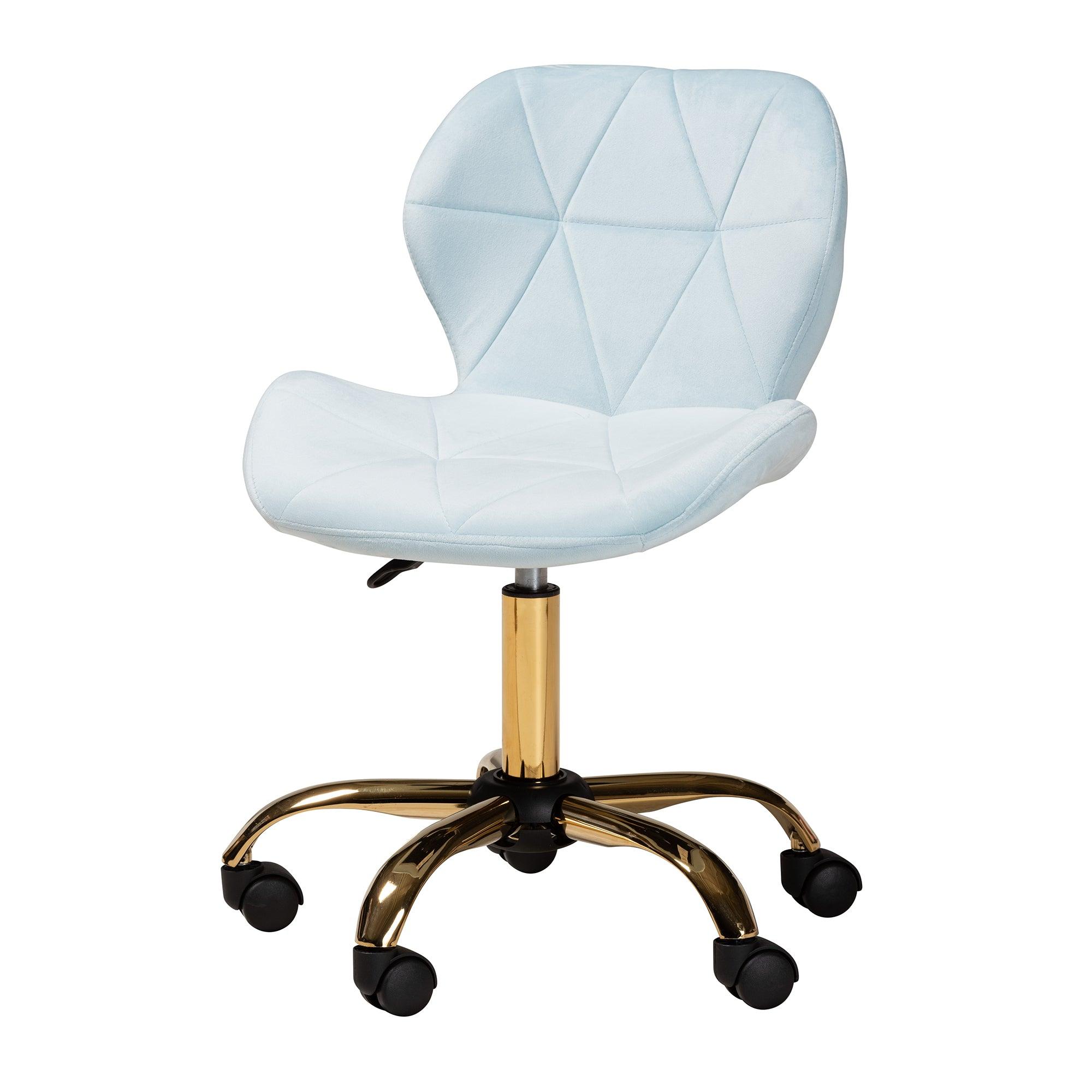 Savara Contemporary Glam and Luxe Aqua Velvet Fabric and Metal Swivel Office Chair