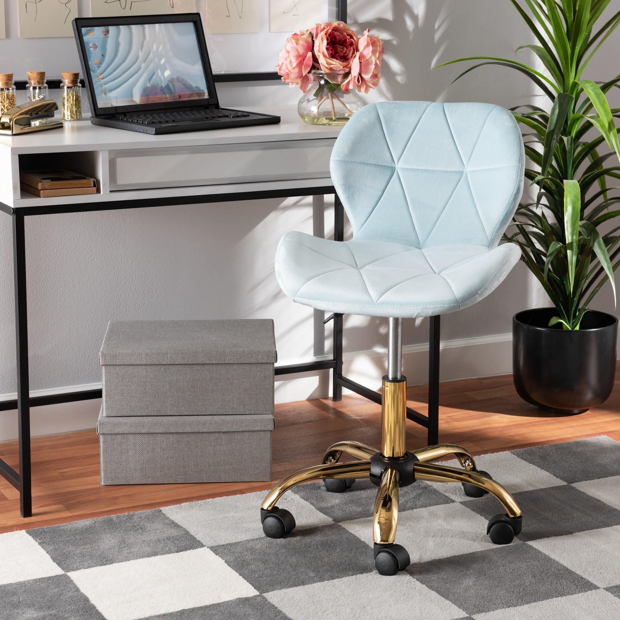 Savara Contemporary Glam and Luxe Aqua Velvet Fabric and Metal Swivel Office Chair