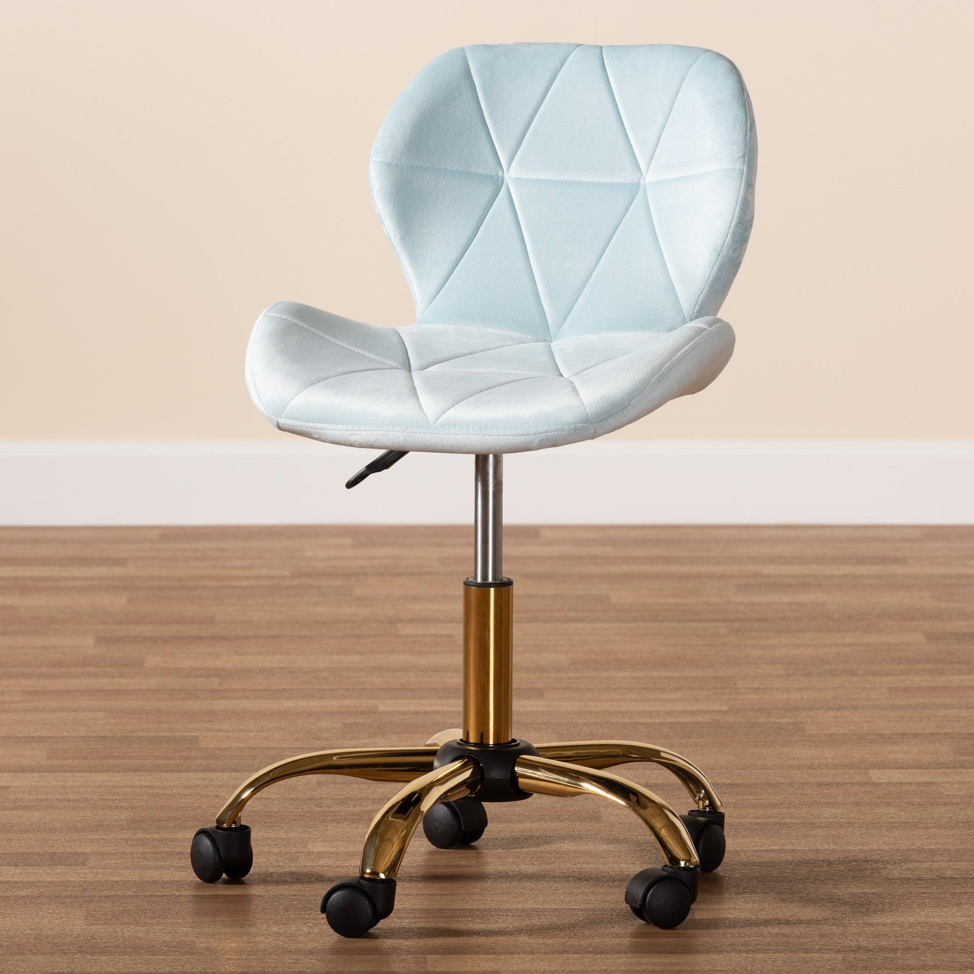 Savara Contemporary Glam and Luxe Aqua Velvet Fabric and Metal Swivel Office Chair