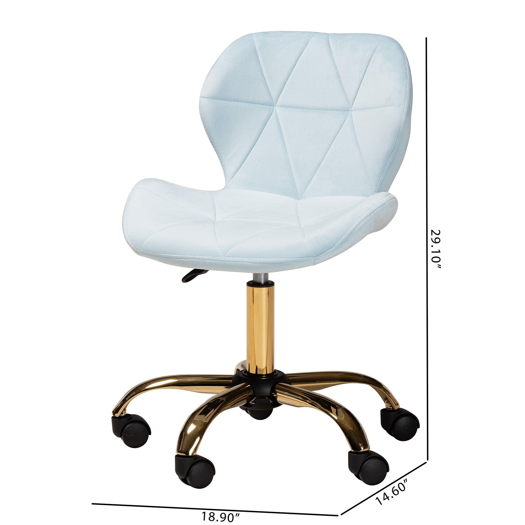 Savara Contemporary Glam and Luxe Aqua Velvet Fabric and Metal Swivel Office Chair