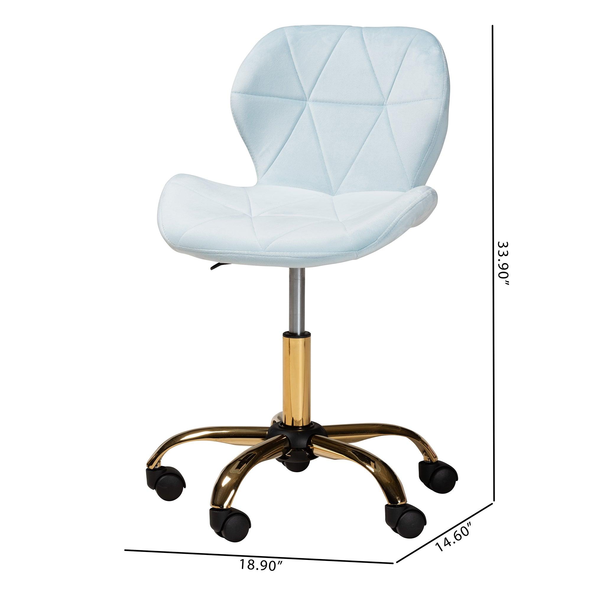 Savara Contemporary Glam and Luxe Aqua Velvet Fabric and Metal Swivel Office Chair