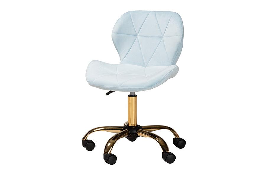 Savara Contemporary Glam and Luxe Aqua Velvet Fabric and Metal Swivel Office Chair