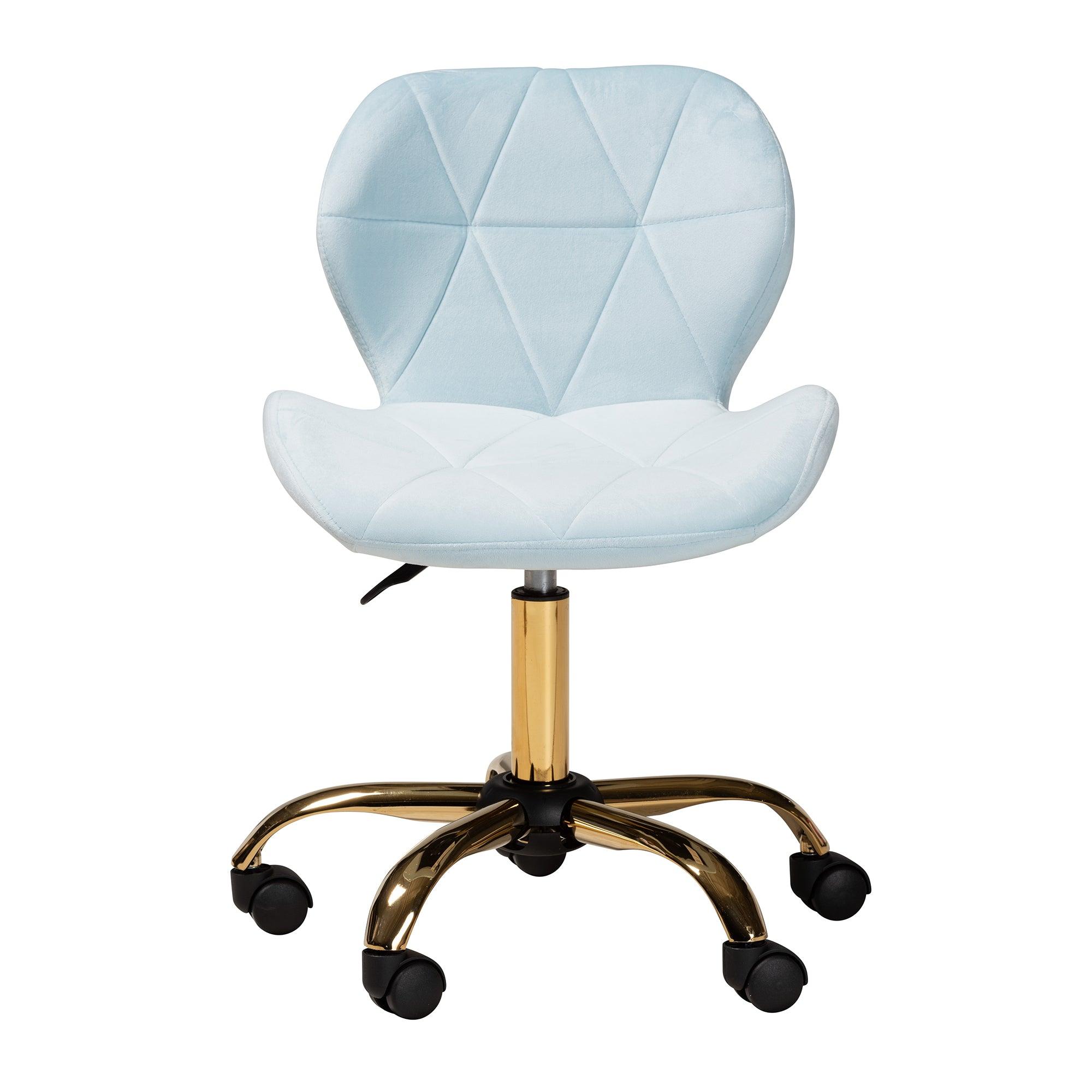 Savara Contemporary Glam and Luxe Aqua Velvet Fabric and Metal Swivel Office Chair