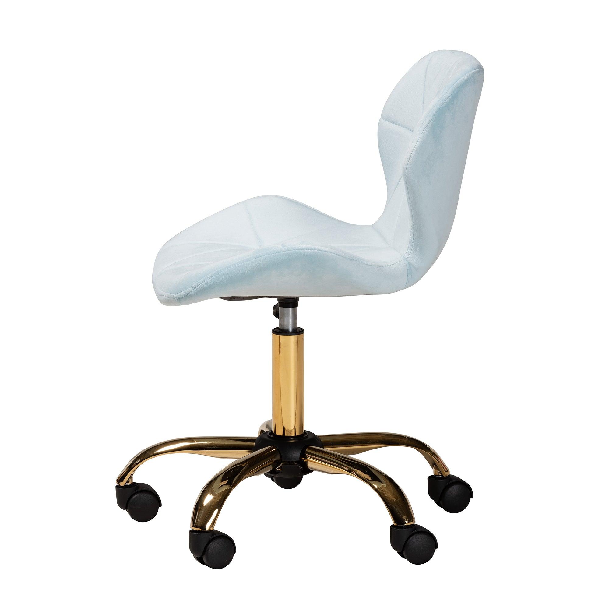 Savara Contemporary Glam and Luxe Aqua Velvet Fabric and Metal Swivel Office Chair