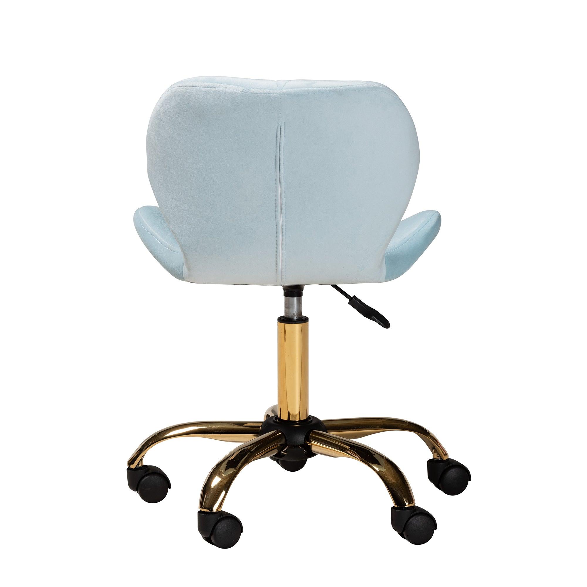 Savara Contemporary Glam and Luxe Aqua Velvet Fabric and Metal Swivel Office Chair