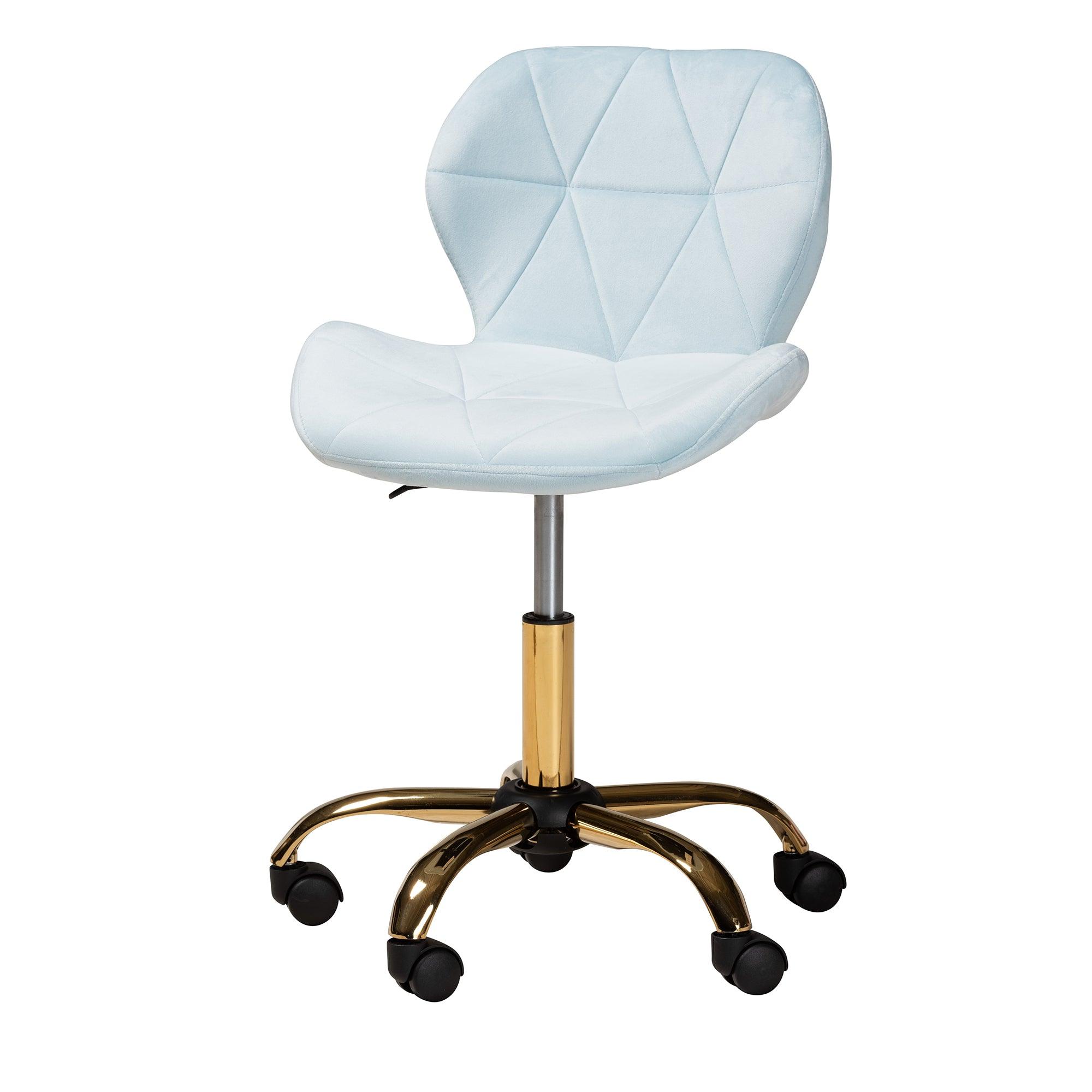 Savara Contemporary Glam and Luxe Aqua Velvet Fabric and Metal Swivel Office Chair