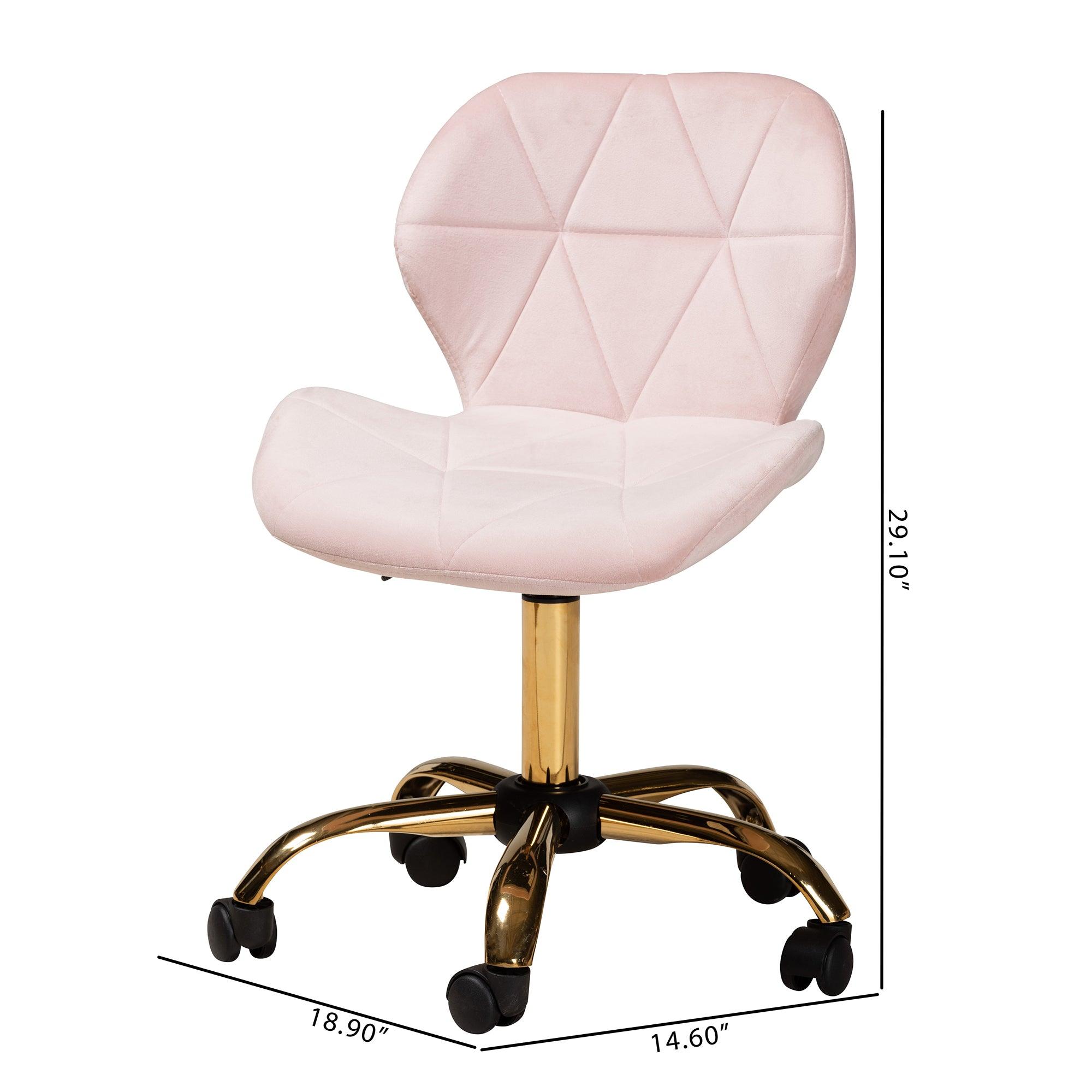 Savara Contemporary Glam and Luxe Blush Velvet Fabric and Metal Swivel Office Chair