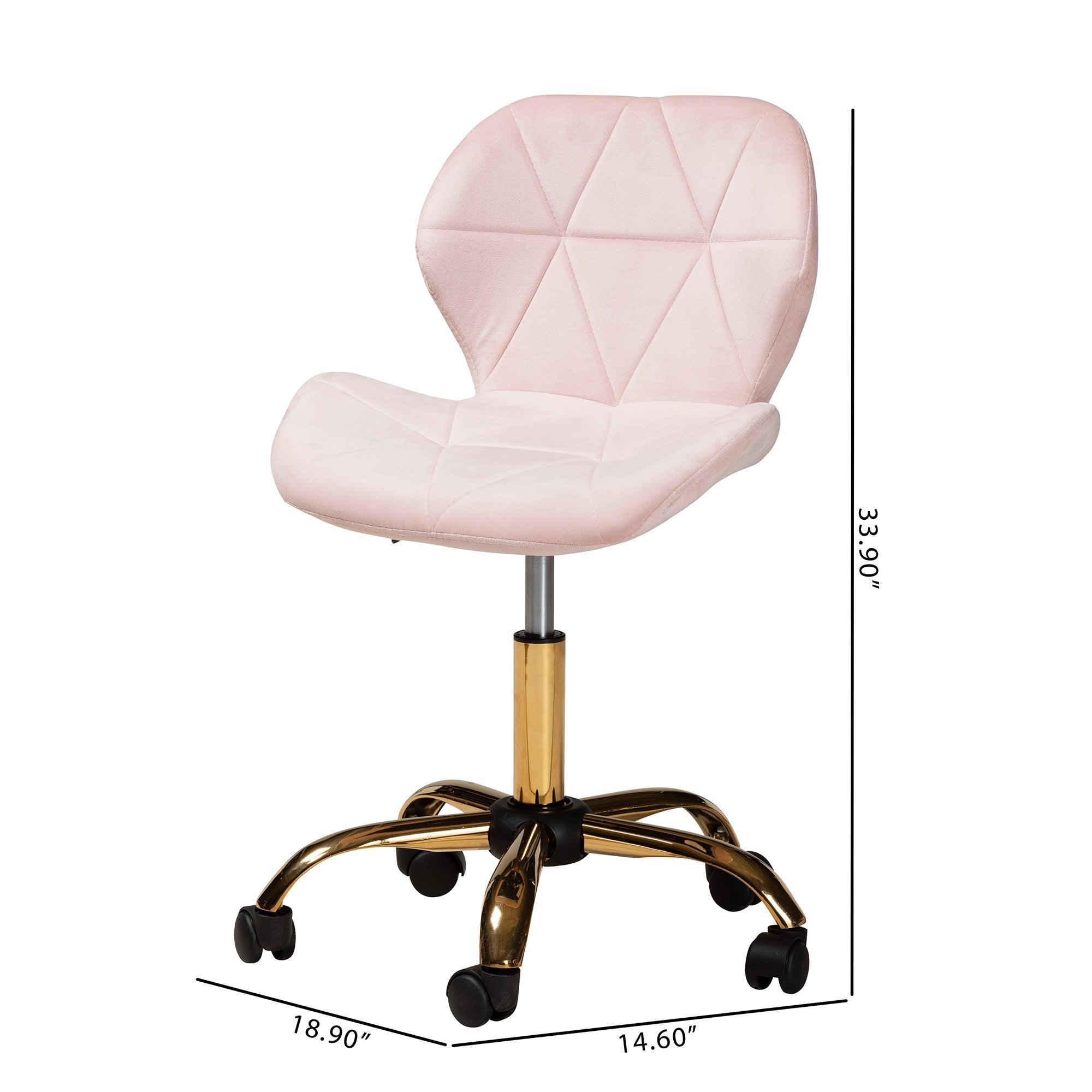 Savara Contemporary Glam and Luxe Blush Velvet Fabric and Metal Swivel Office Chair