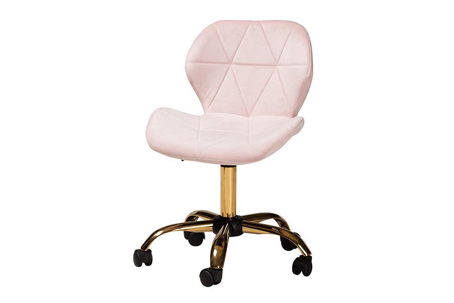 Savara Contemporary Glam and Luxe Blush Velvet Fabric and Metal Swivel Office Chair