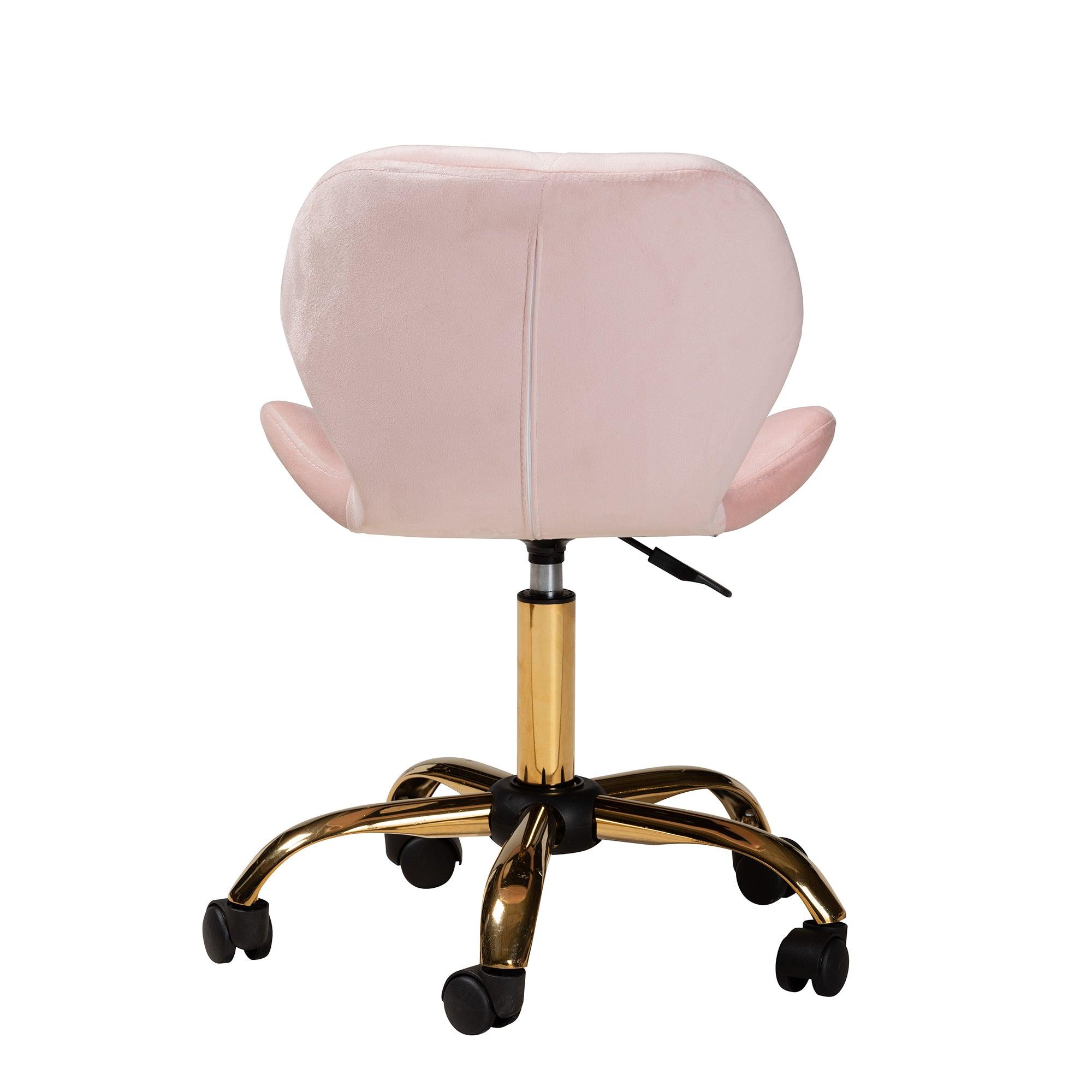 Savara Contemporary Glam and Luxe Blush Velvet Fabric and Metal Swivel Office Chair