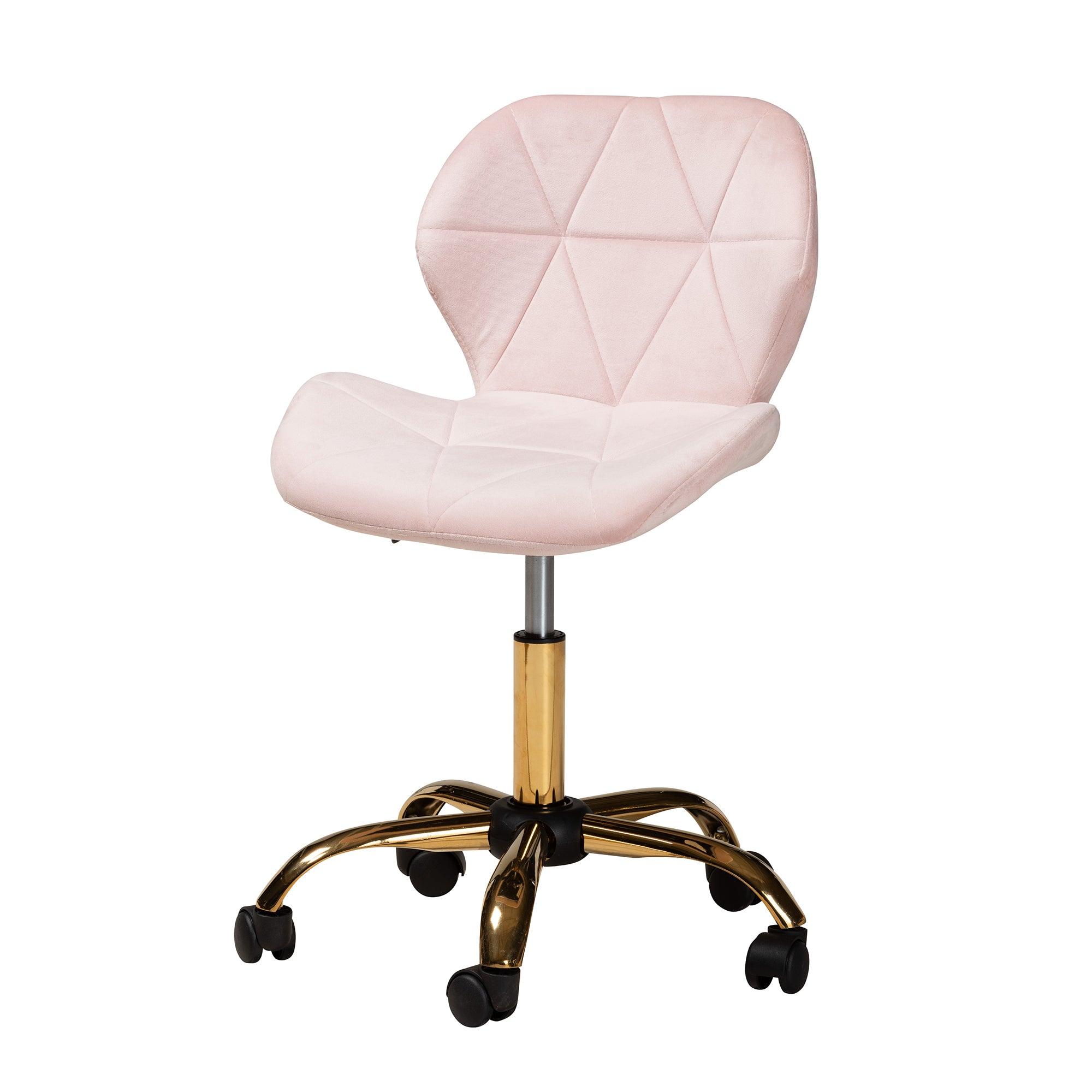 Savara Contemporary Glam and Luxe Blush Velvet Fabric and Metal Swivel Office Chair