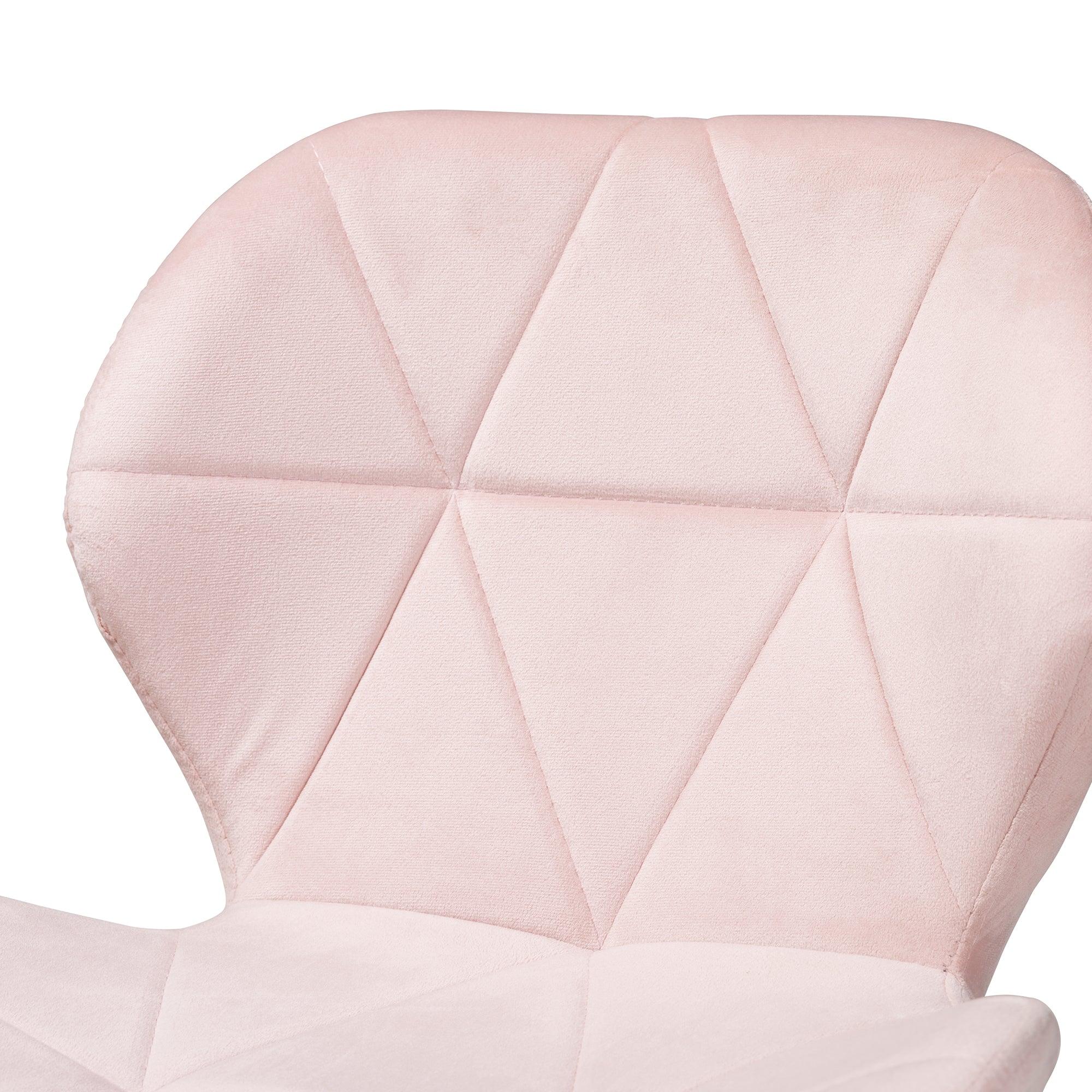 Savara Contemporary Glam and Luxe Blush Velvet Fabric and Metal Swivel Office Chair