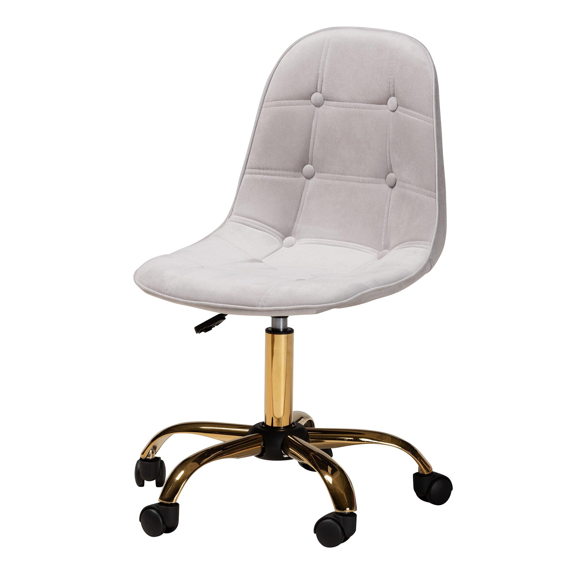 Kabira Contemporary Glam and Luxe Velvet Fabric and Metal Swivel Office chair