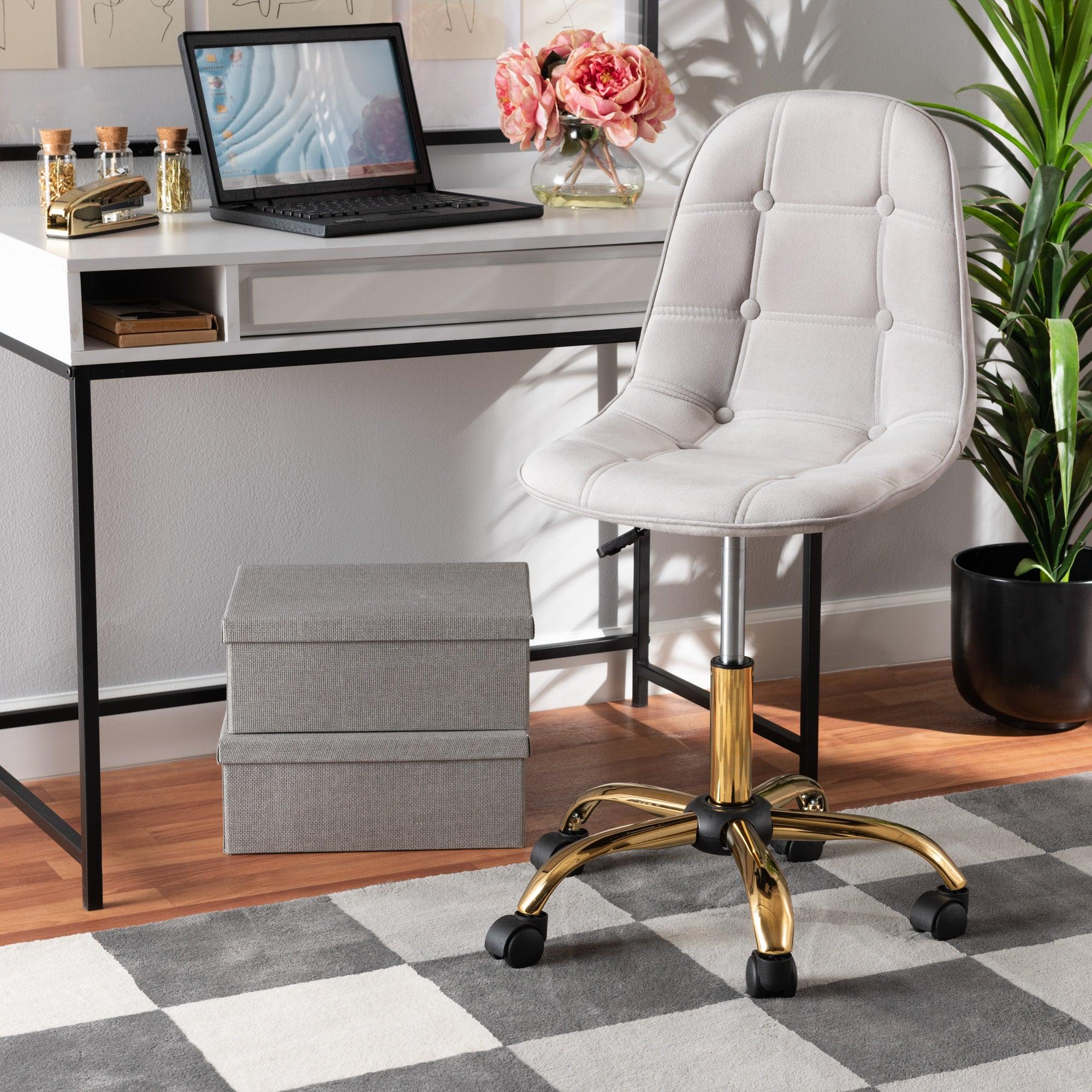 Kabira Contemporary Glam and Luxe Velvet Fabric and Metal Swivel Office chair