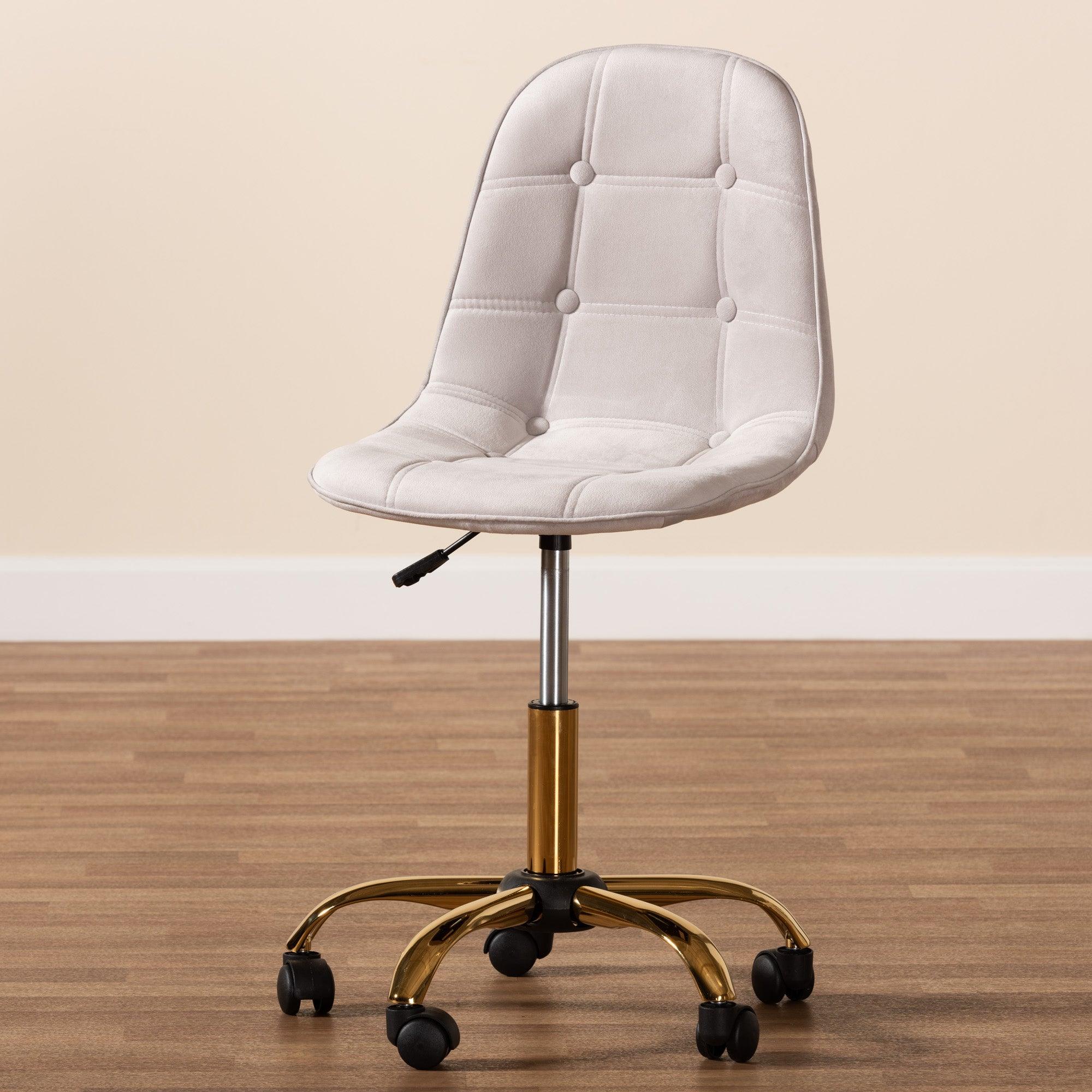 Kabira Contemporary Glam and Luxe Velvet Fabric and Metal Swivel Office chair