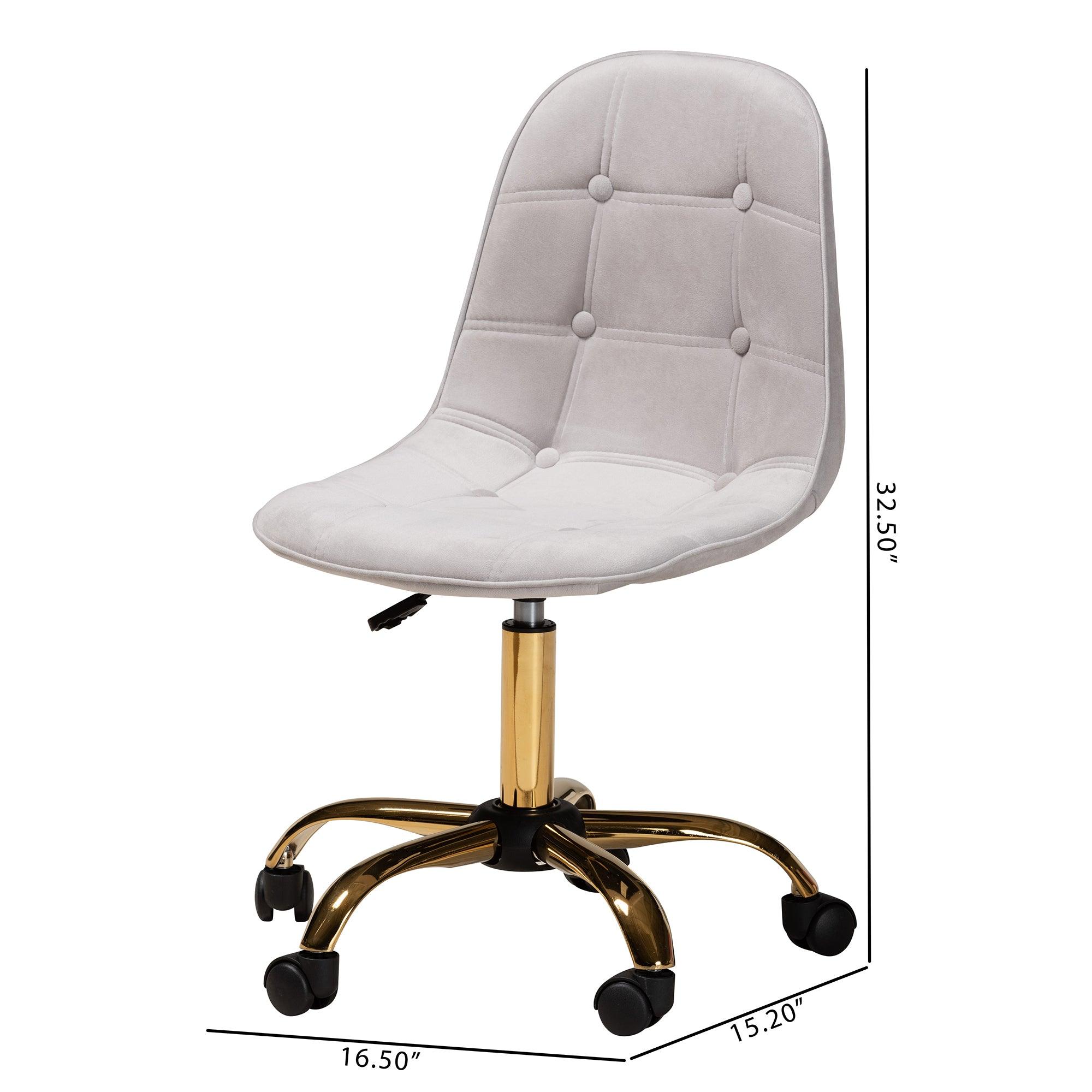 Kabira Contemporary Glam and Luxe Velvet Fabric and Metal Swivel Office chair