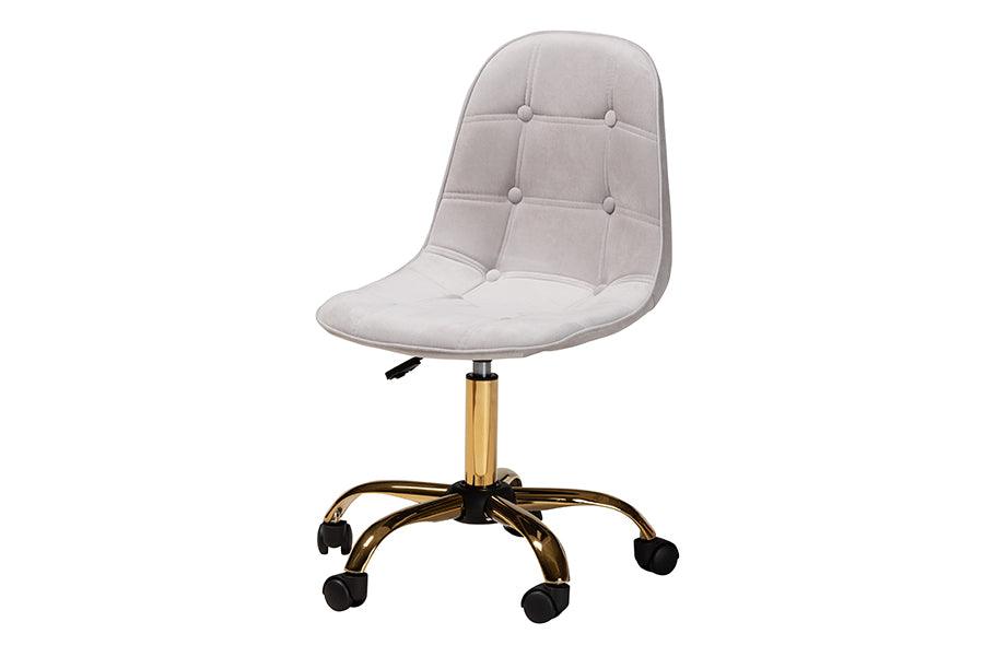 Kabira Contemporary Glam and Luxe Velvet Fabric and Metal Swivel Office chair