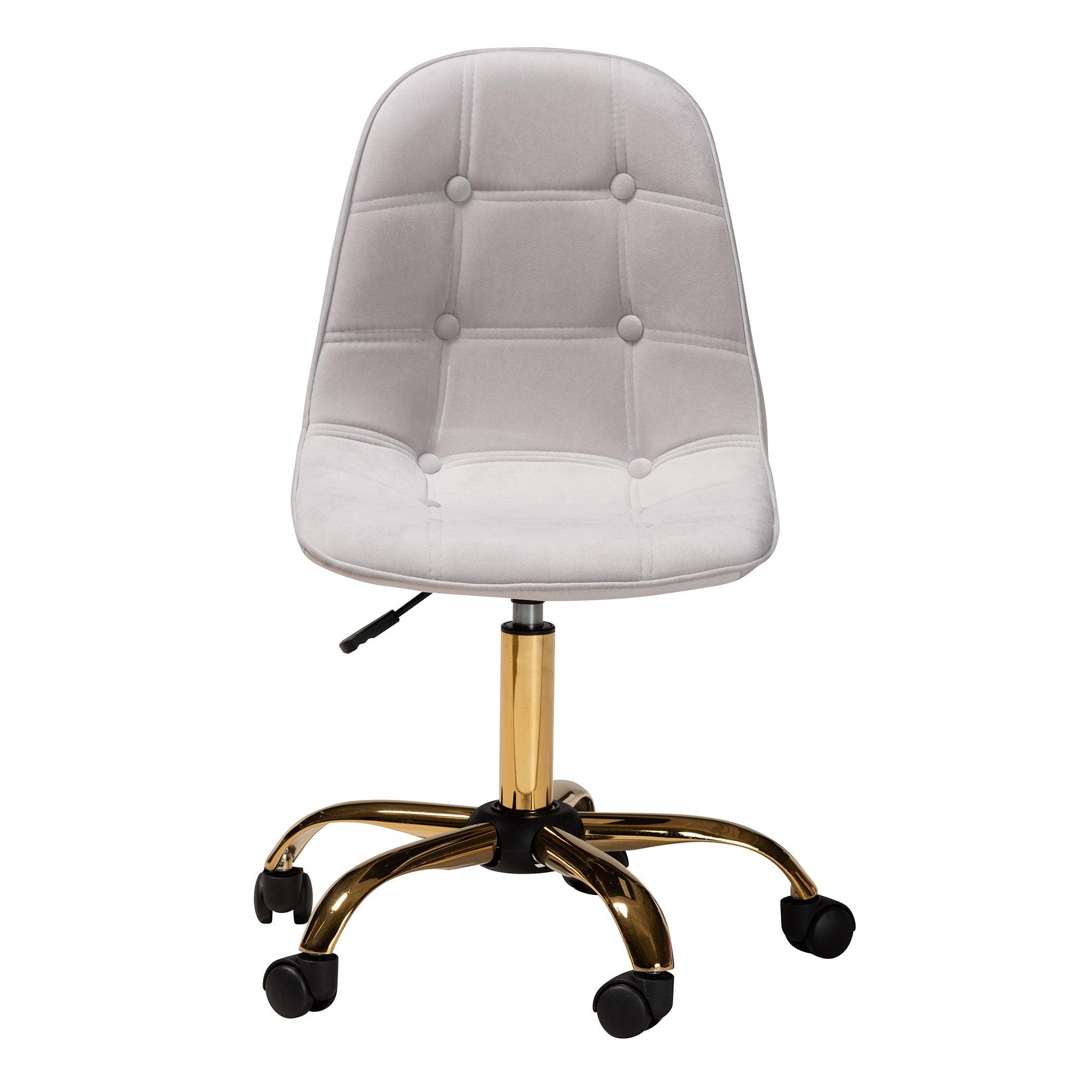 Kabira Contemporary Glam and Luxe Velvet Fabric and Metal Swivel Office chair