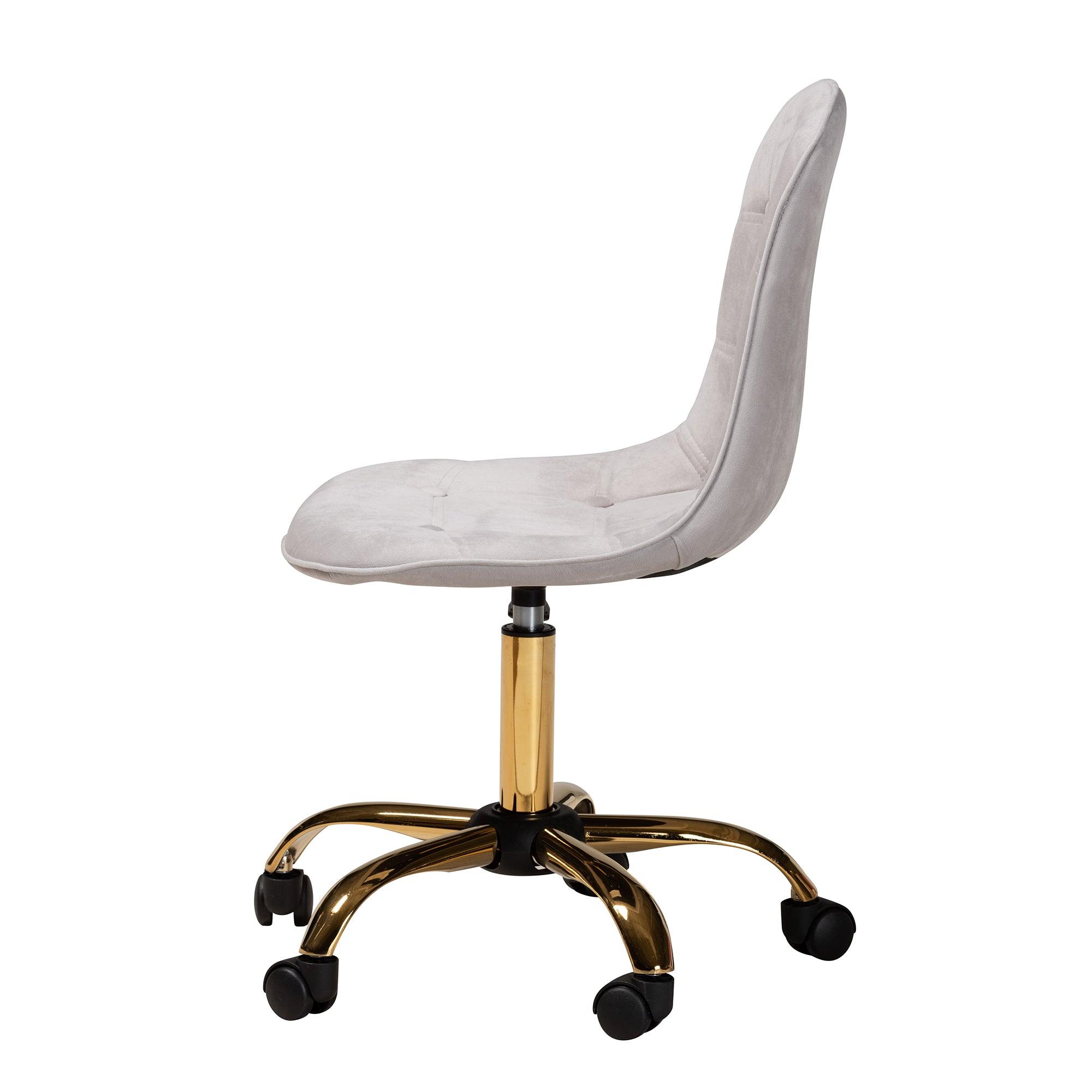 Kabira Contemporary Glam and Luxe Velvet Fabric and Metal Swivel Office chair