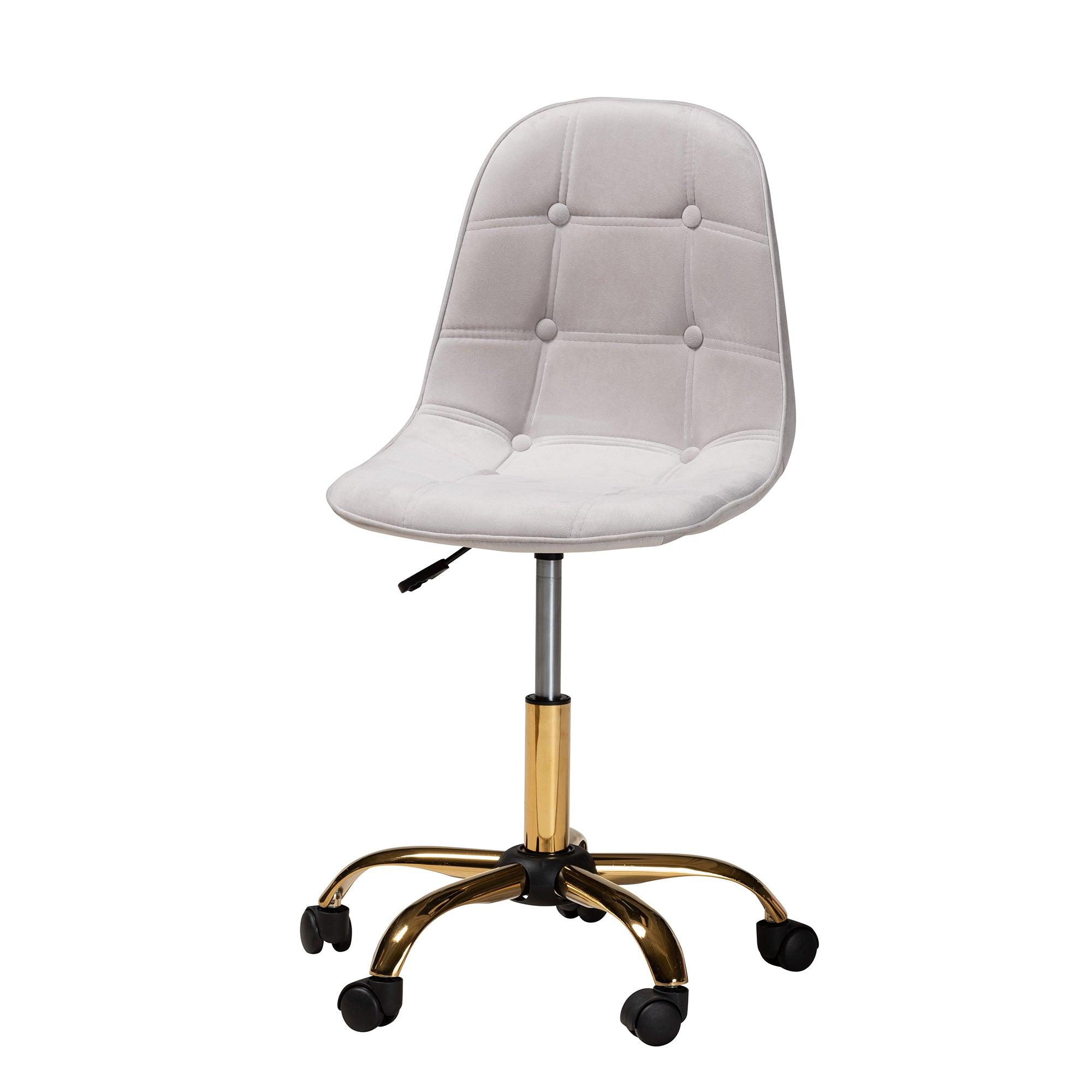 Kabira Contemporary Glam and Luxe Velvet Fabric and Metal Swivel Office chair