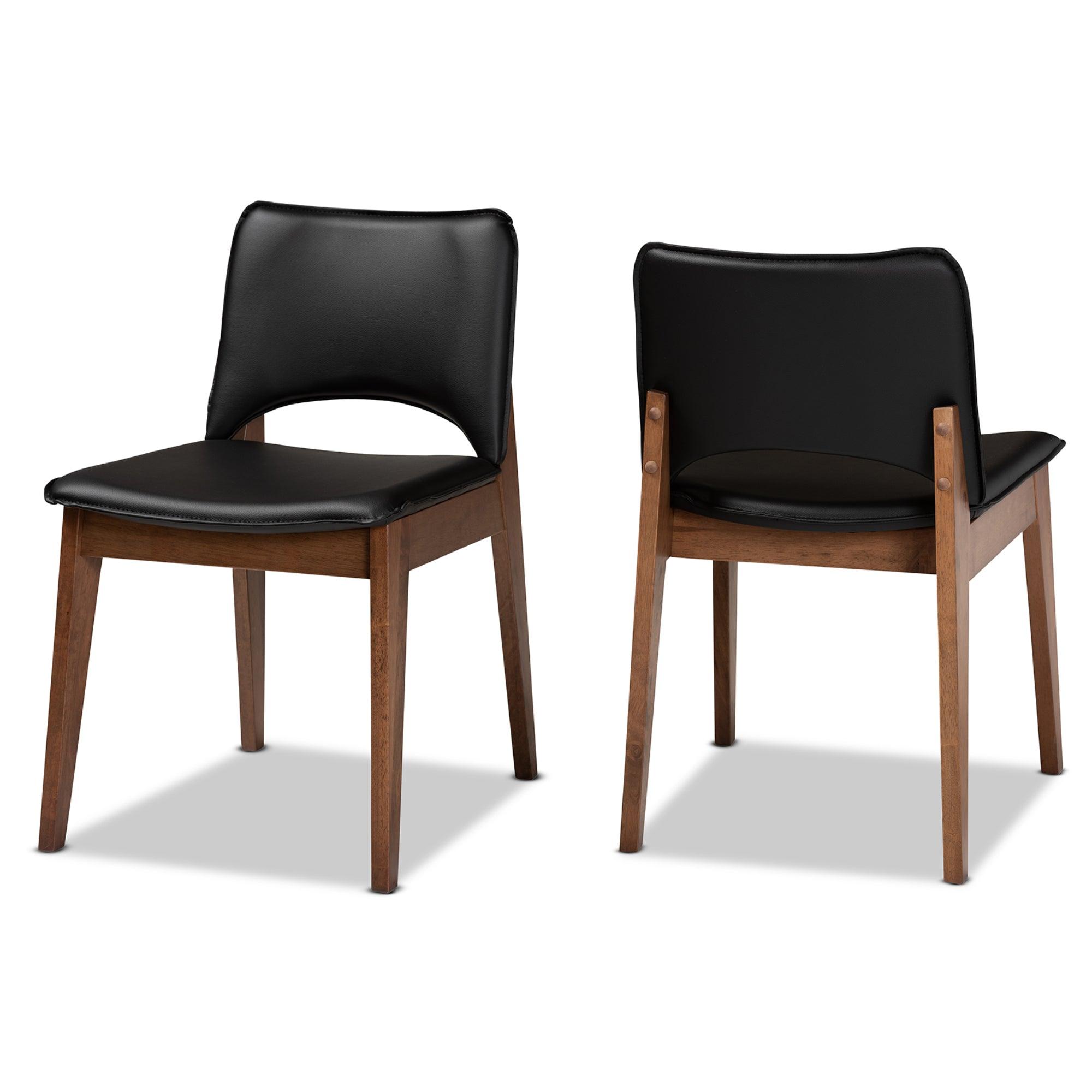 Afton Mid-Century Modern Faux Leather Upholstered and Finished Wood 2-Piece Dining Chair Set