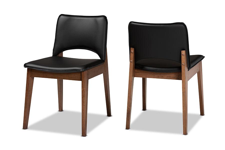 Afton Mid-Century Modern Faux Leather Upholstered and Finished Wood 2-Piece Dining Chair Set