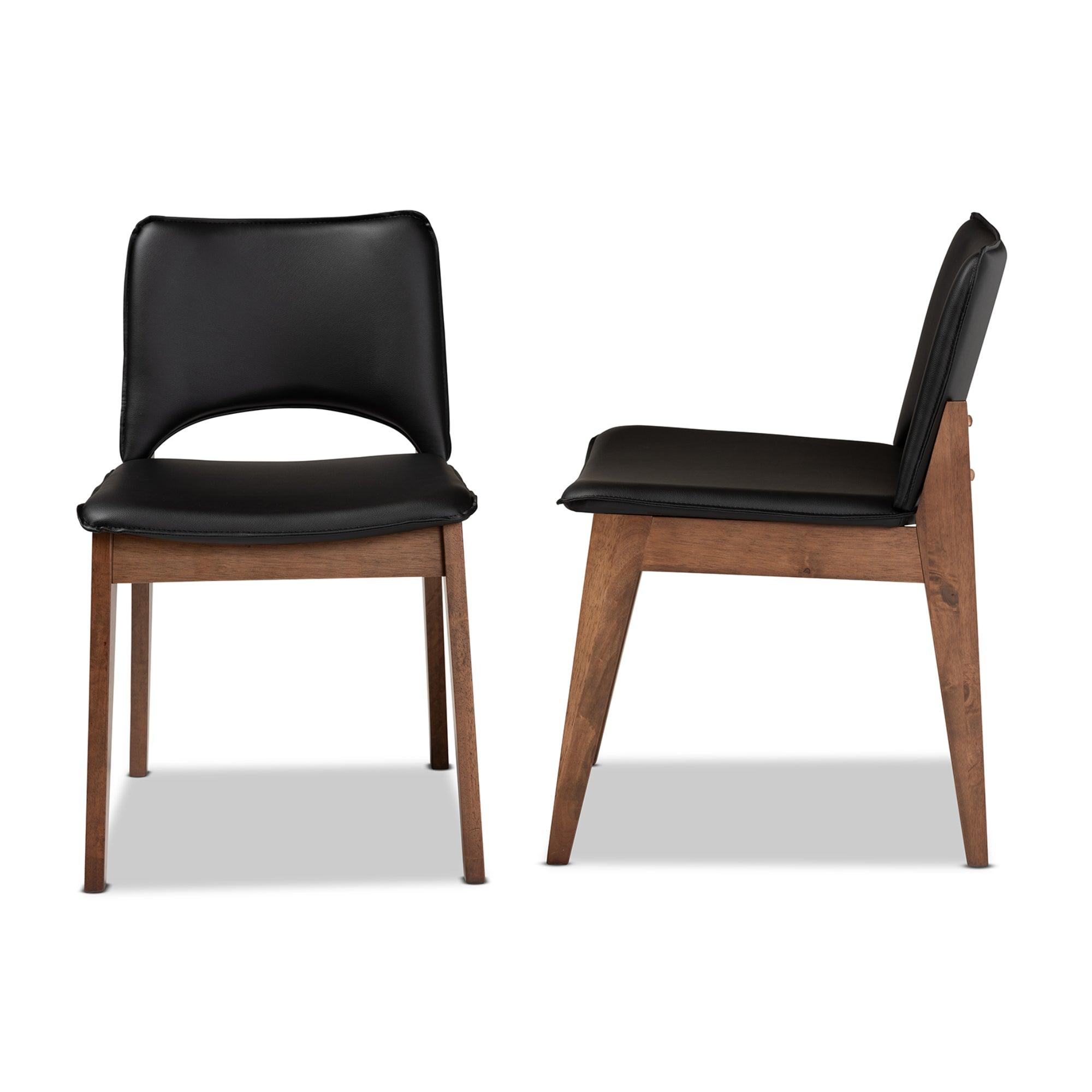 Afton Mid-Century Modern Faux Leather Upholstered and Finished Wood 2-Piece Dining Chair Set