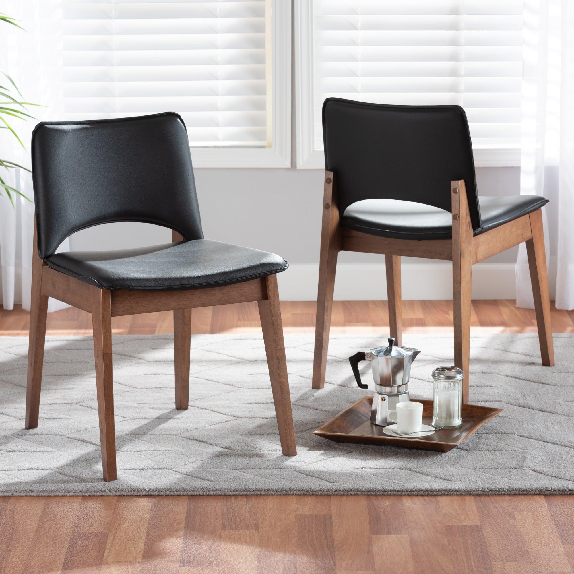 Afton Mid-Century Modern Faux Leather Upholstered and Finished Wood 2-Piece Dining Chair Set