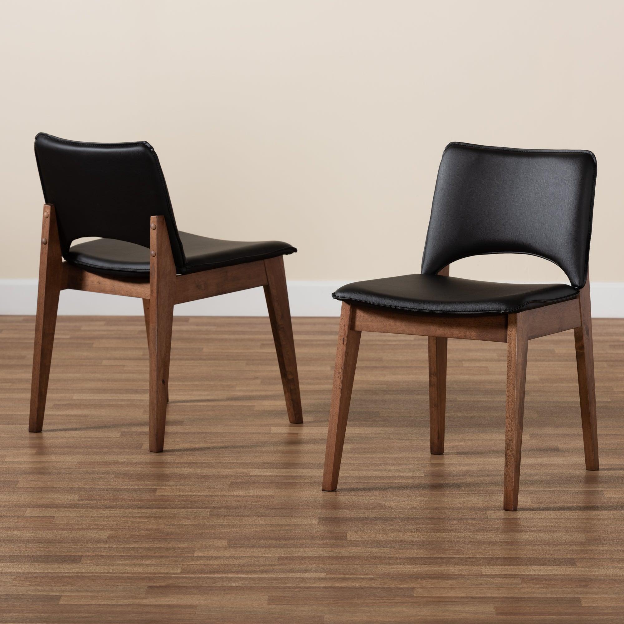 Afton Mid-Century Modern Faux Leather Upholstered and Finished Wood 2-Piece Dining Chair Set