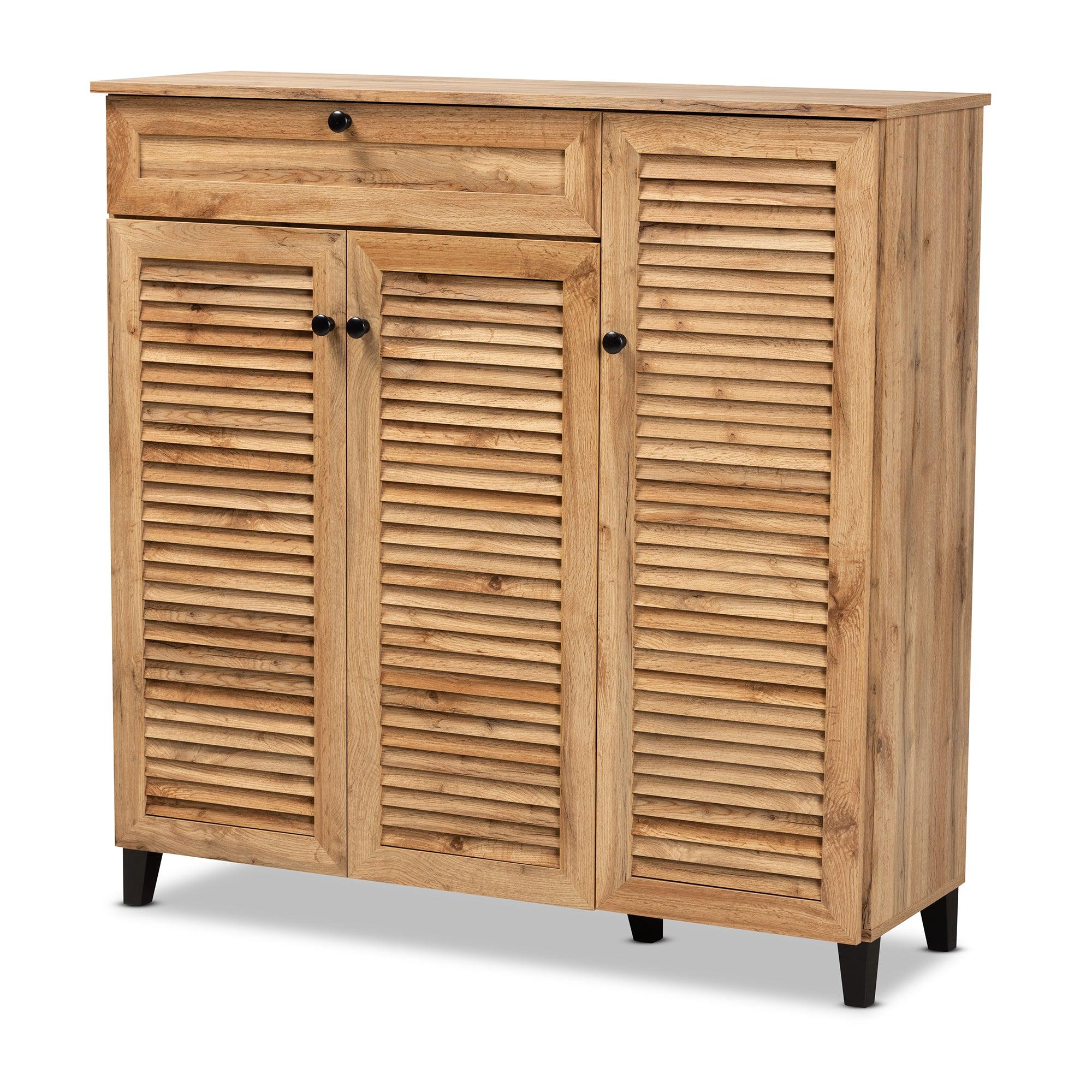 Coolidge Modern and Contemporary Finished Wood 3-Door Shoe Storage Cabinet with Drawer