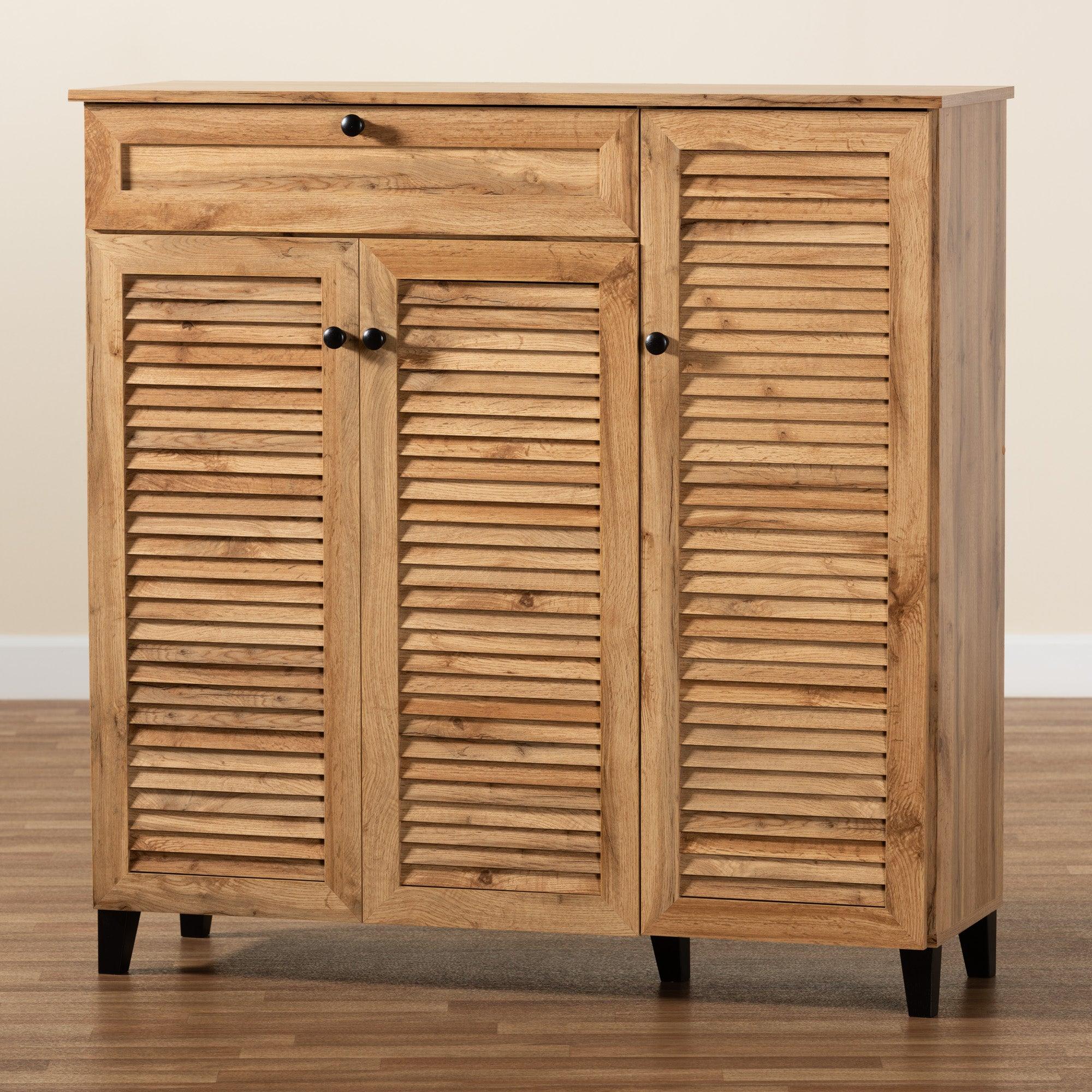 Coolidge Modern and Contemporary Finished Wood 3-Door Shoe Storage Cabinet with Drawer