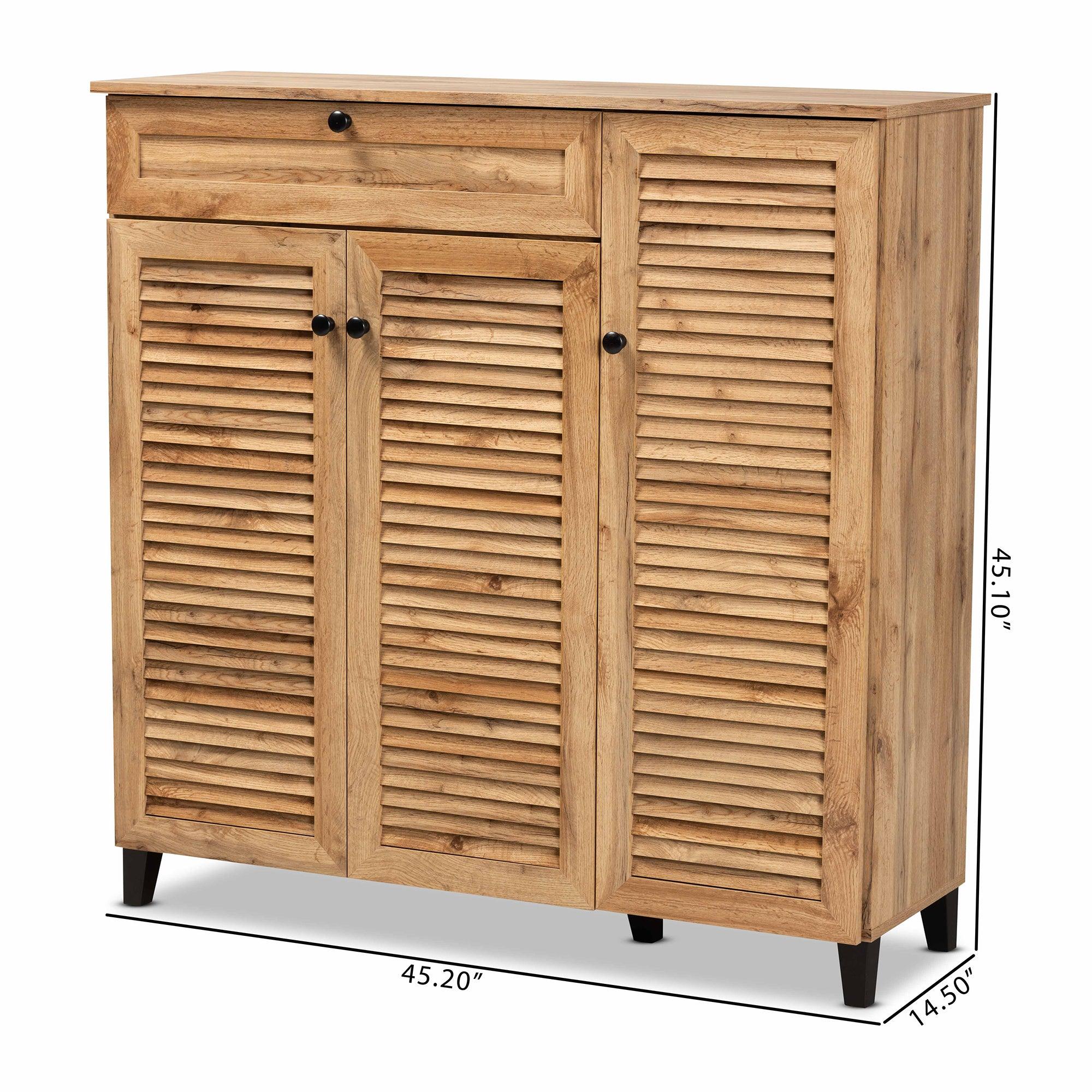 Coolidge Modern and Contemporary Finished Wood 3-Door Shoe Storage Cabinet with Drawer