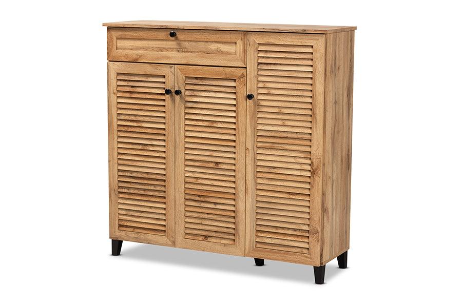 Coolidge Modern and Contemporary Finished Wood 3-Door Shoe Storage Cabinet with Drawer