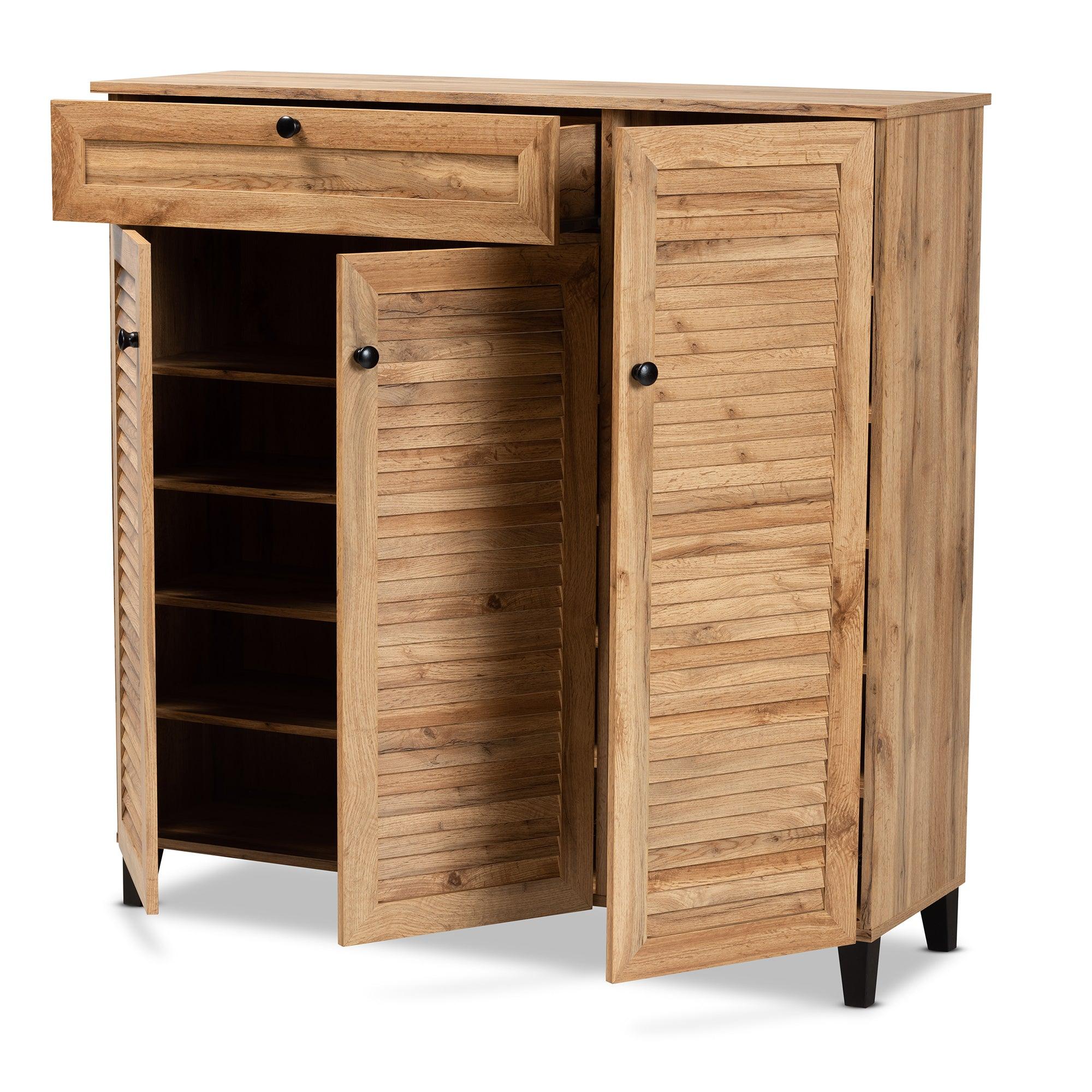 Coolidge Modern and Contemporary Finished Wood 3-Door Shoe Storage Cabinet with Drawer