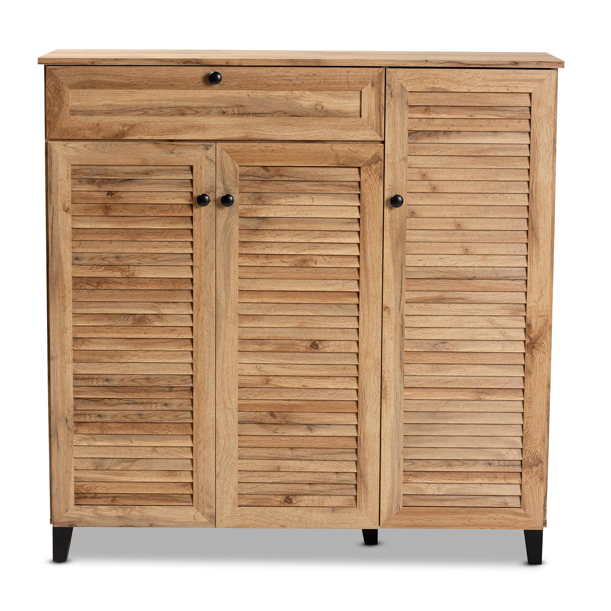 Coolidge Modern and Contemporary Finished Wood 3-Door Shoe Storage Cabinet with Drawer