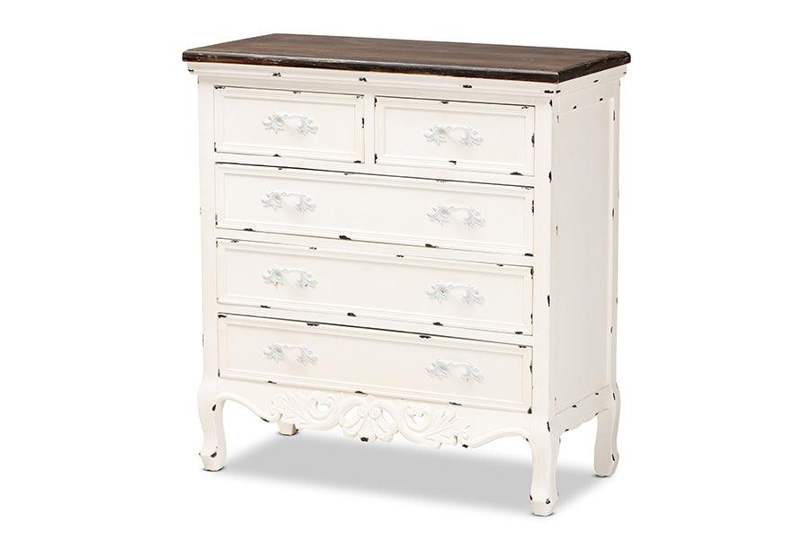 Levron Classic and Traditional Two-Tone and Antique Finished Wood 5-Drawer Storage Cabinet