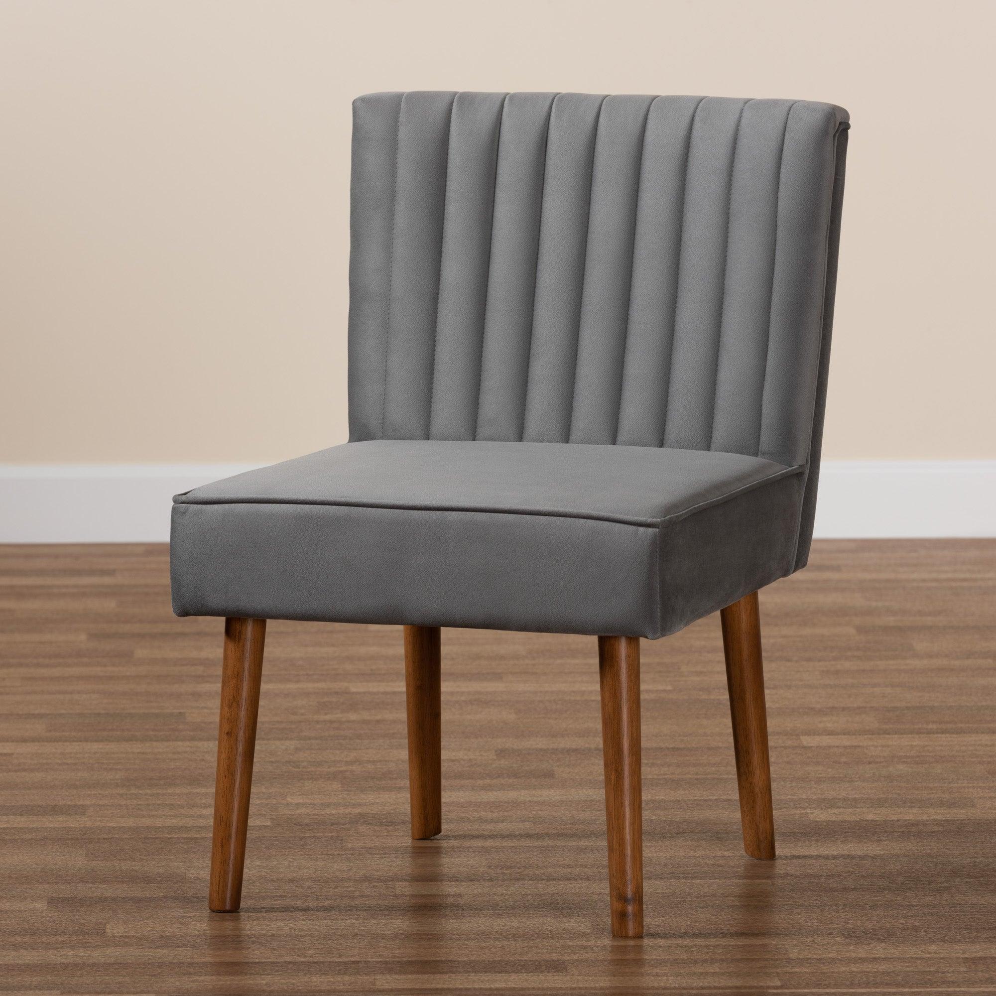 Alvis Mid-Century Modern Velvet Upholstered and Finished Wood Dining Chair