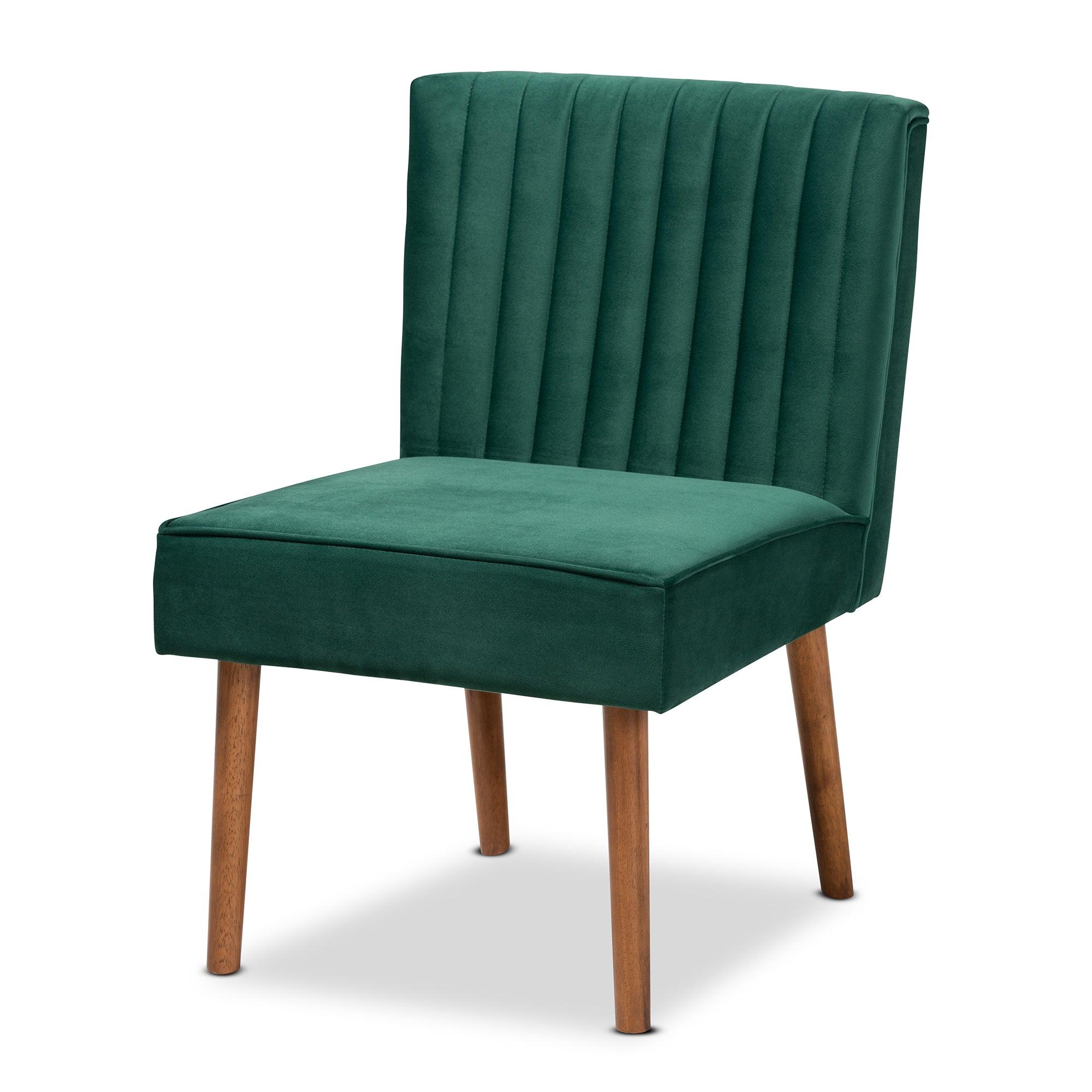 Alvis Mid-Century Modern Emerald Velvet Upholstered and Finished Wood 4-Piece Dining Nook Set