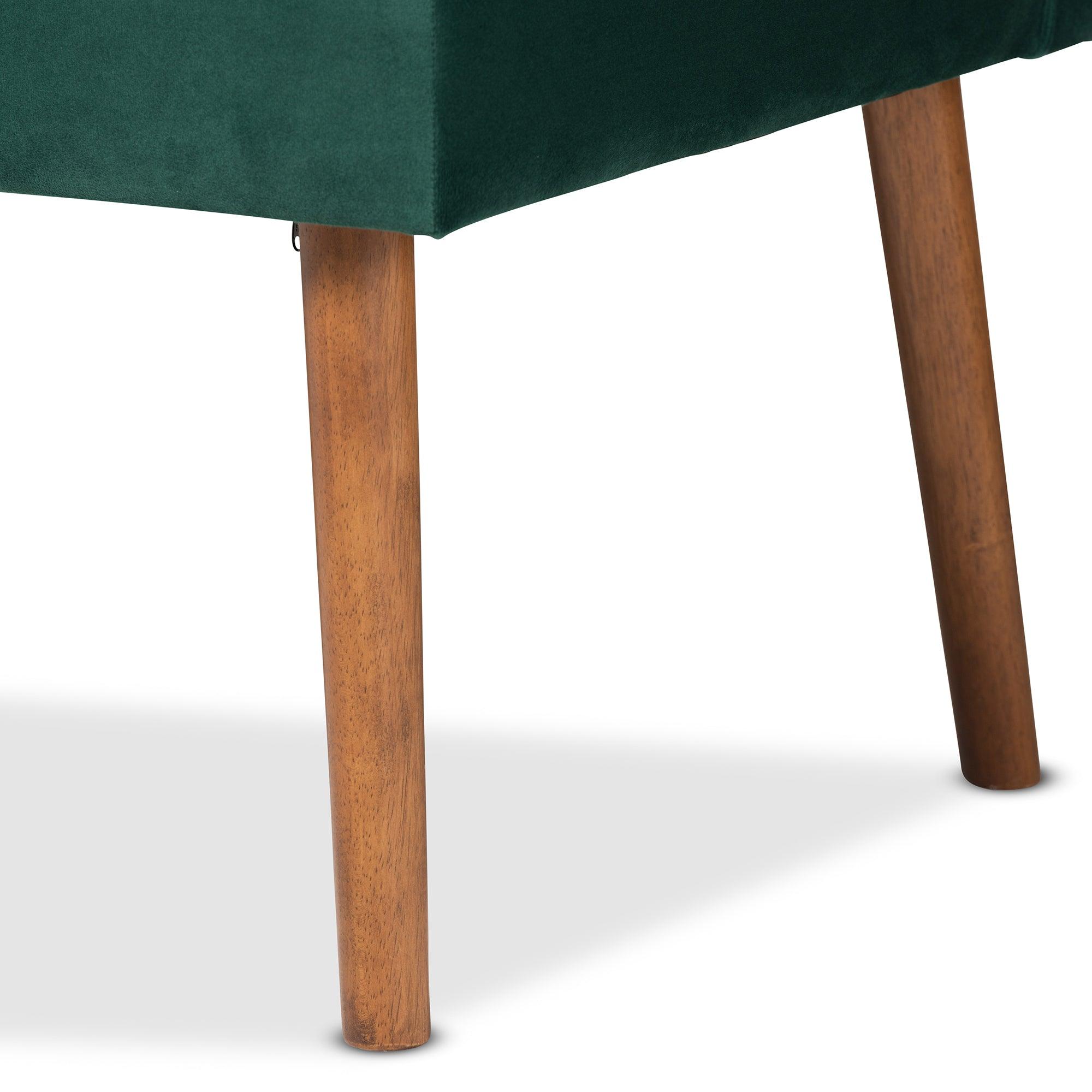 Alvis Mid-Century Modern Emerald Velvet Upholstered and Finished Wood 4-Piece Dining Nook Set