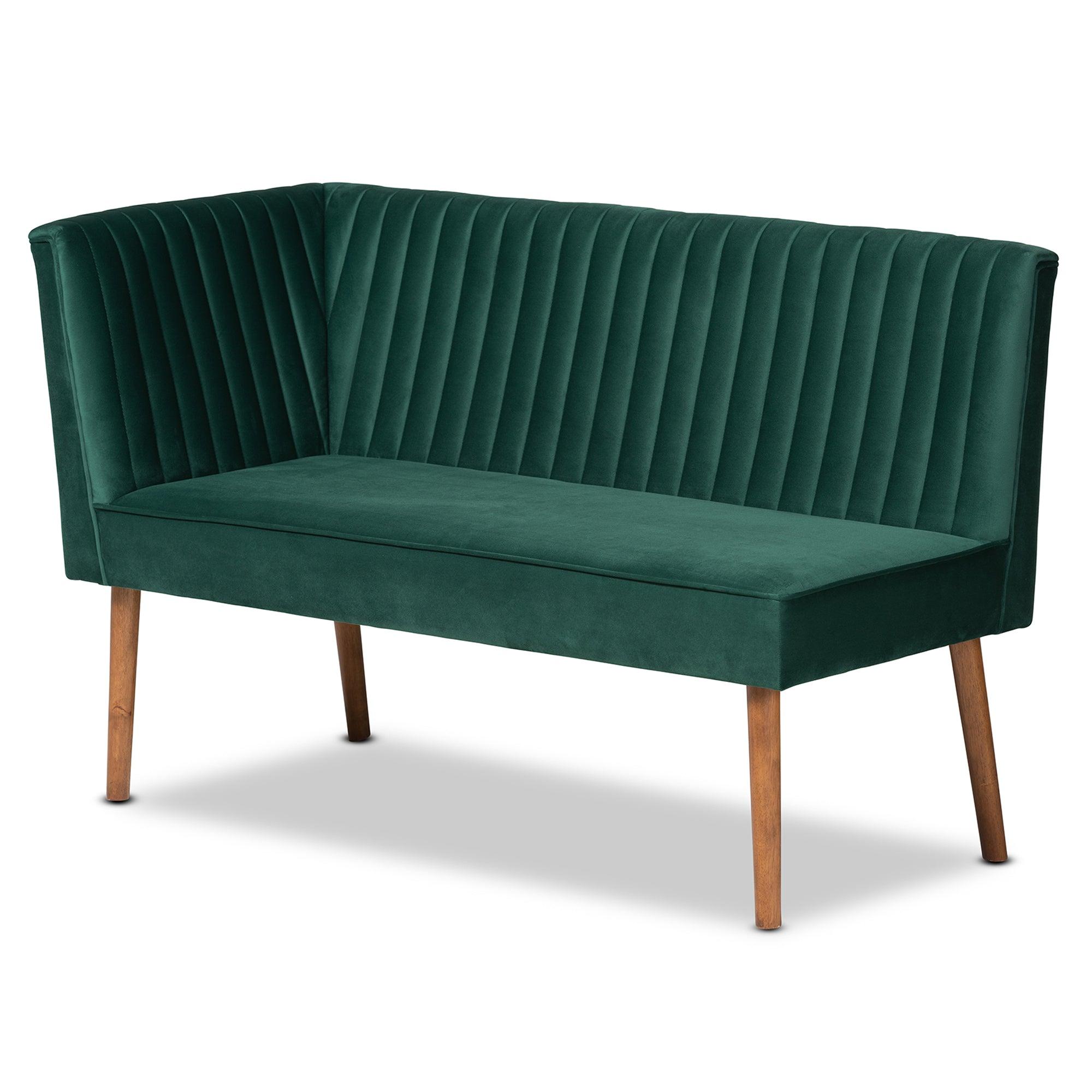 Alvis Mid-Century Modern Emerald Velvet Upholstered and Finished Wood 3-Piece Dining Nook Set