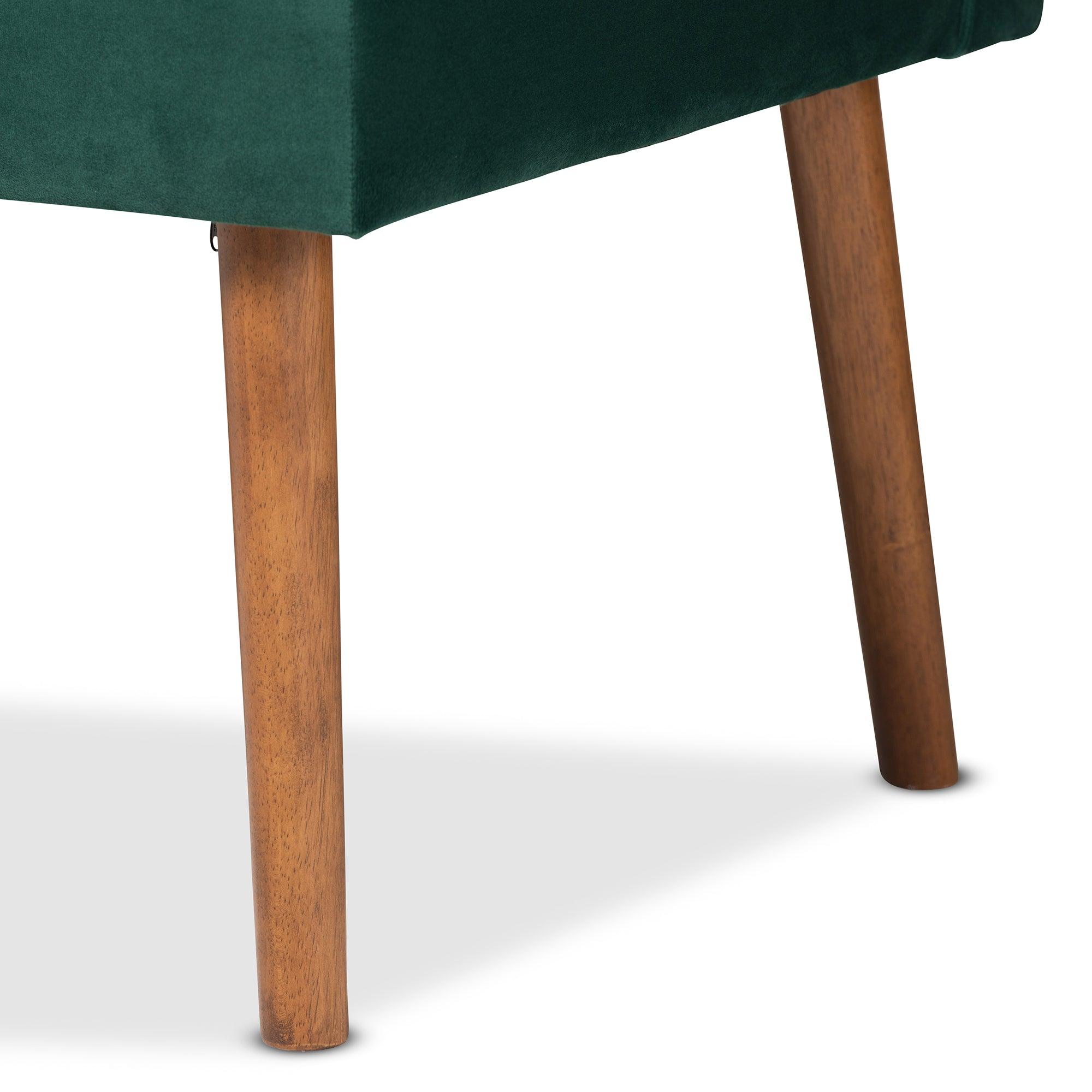 Alvis Mid-Century Modern Emerald Velvet Upholstered and Finished Wood 3-Piece Dining Nook Set