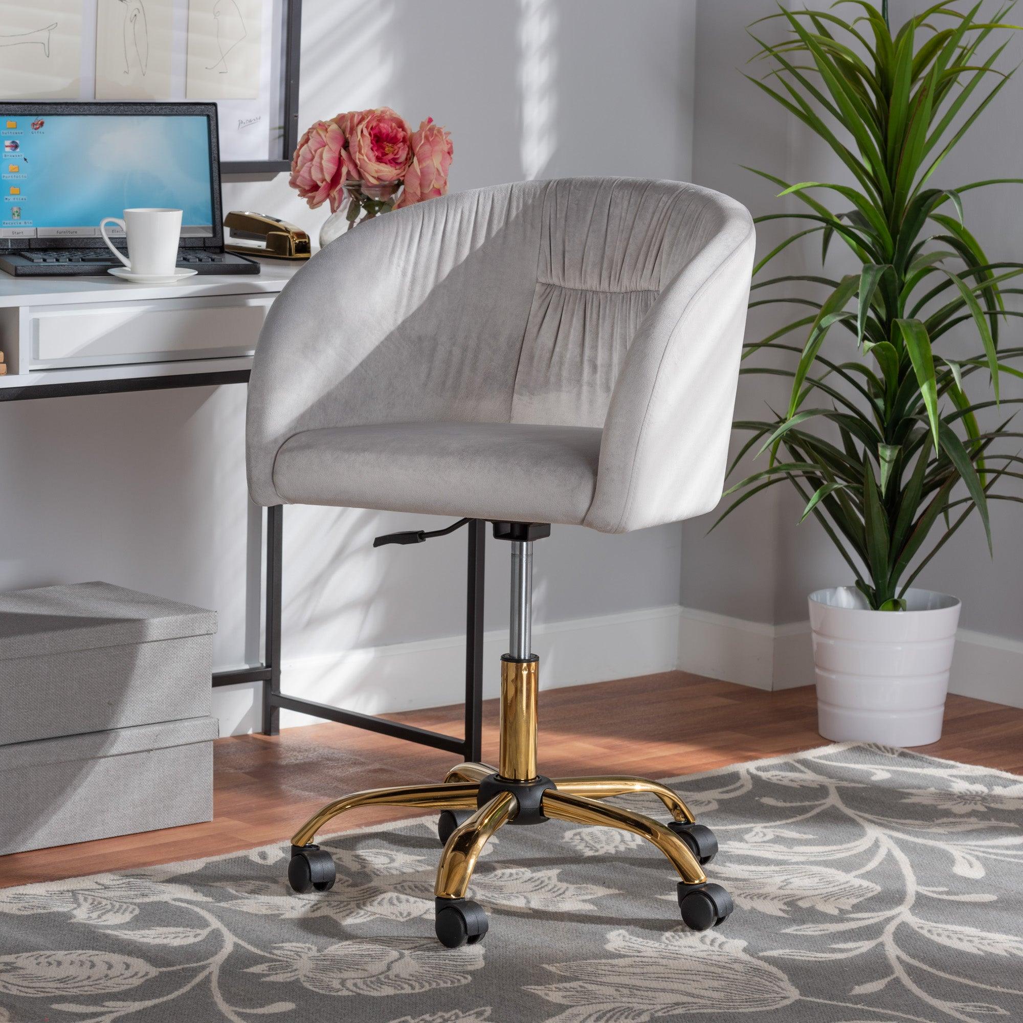 Ravenna Contemporary Glam and Luxe Velvet Fabric and Metal Swivel Office Chair