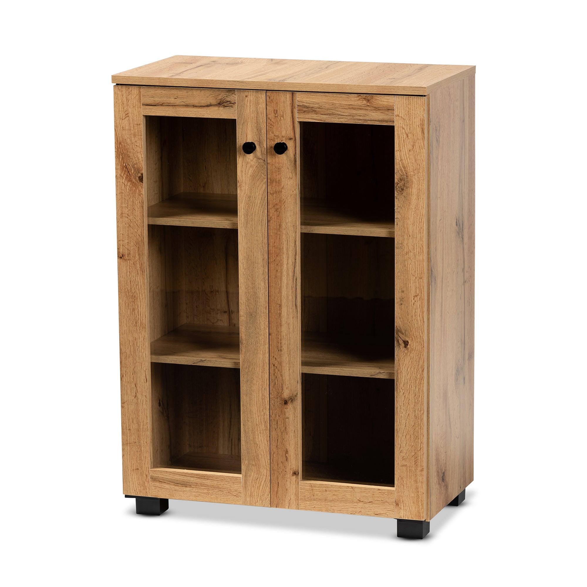 Mason Modern and Contemporary Finished Wood 2-Door Storage Cabinet with Glass Doors