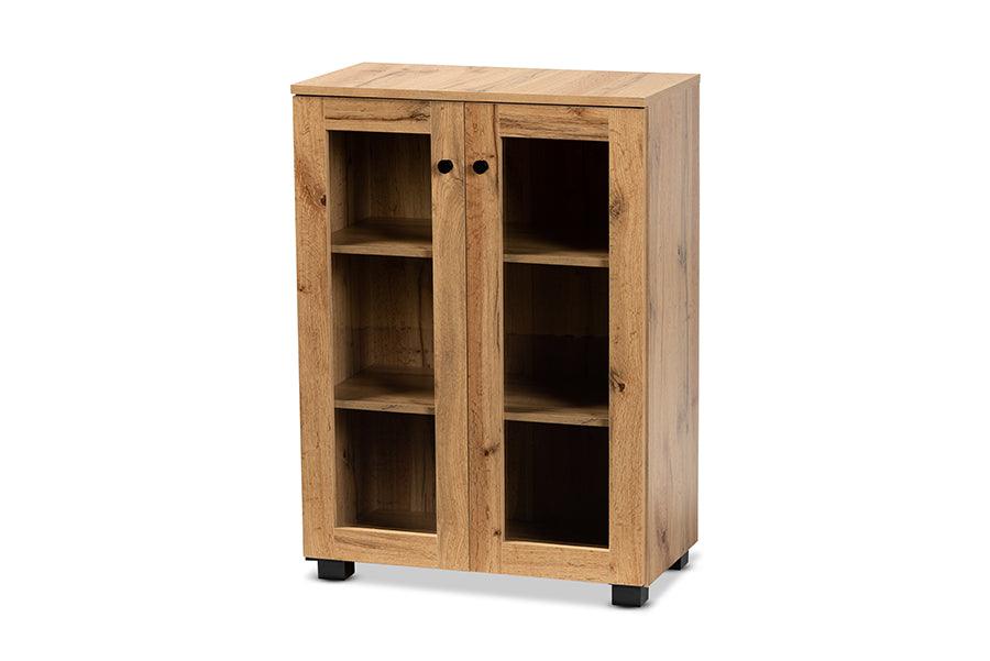 Mason Modern and Contemporary Finished Wood 2-Door Storage Cabinet with Glass Doors