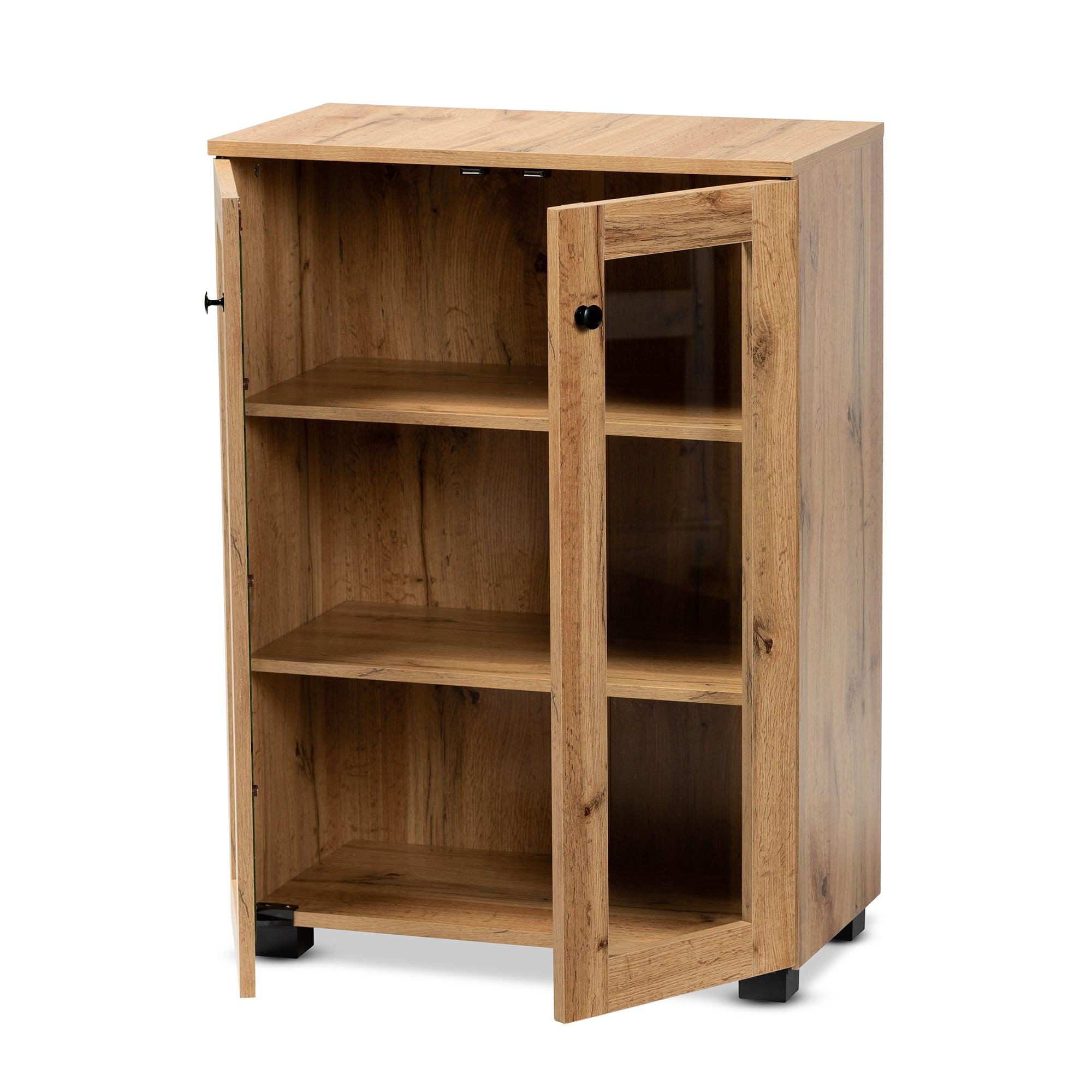 Mason Modern and Contemporary Finished Wood 2-Door Storage Cabinet with Glass Doors