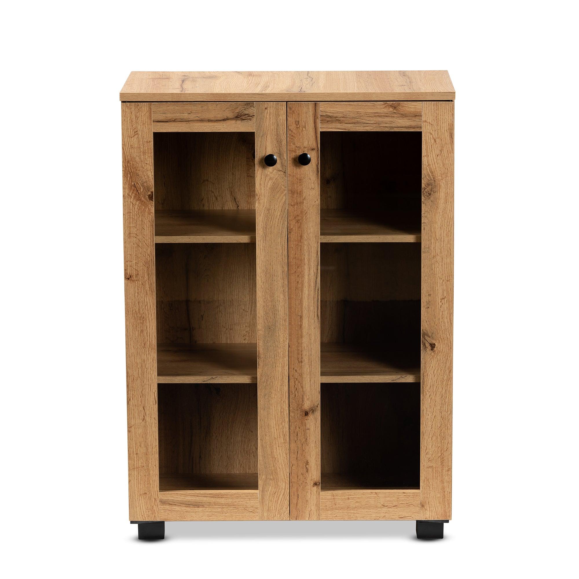 Mason Modern and Contemporary Finished Wood 2-Door Storage Cabinet with Glass Doors